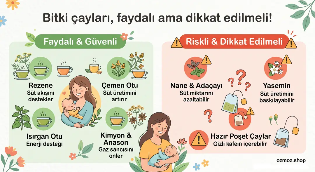 Bitki çayları özenle seçilmelidir. Faydalı olanların yanında, sütünüzü azaltacak olanlar da var.&nbsp;
