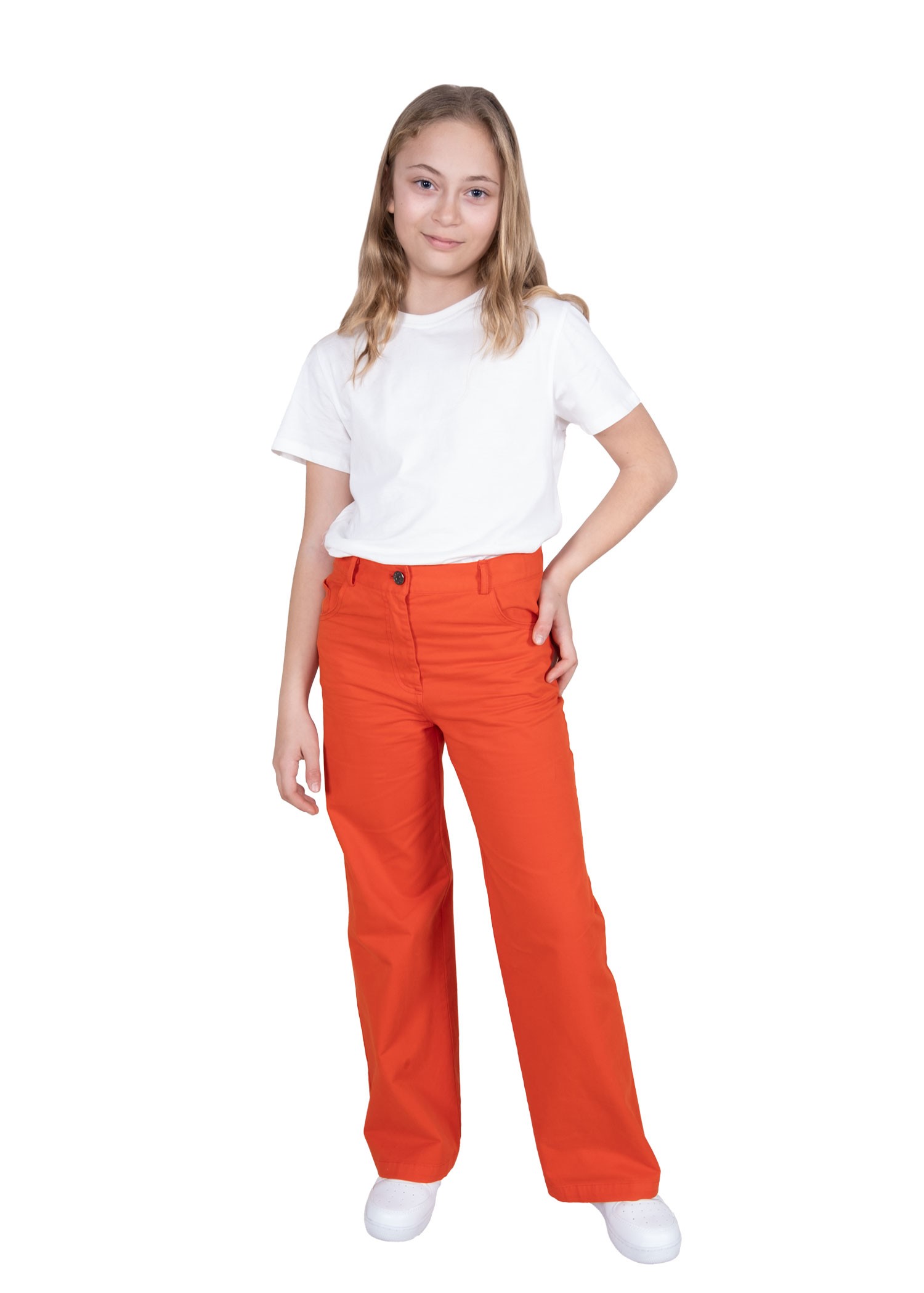 Organic Wide Leg Red Spring Girls' Trousers