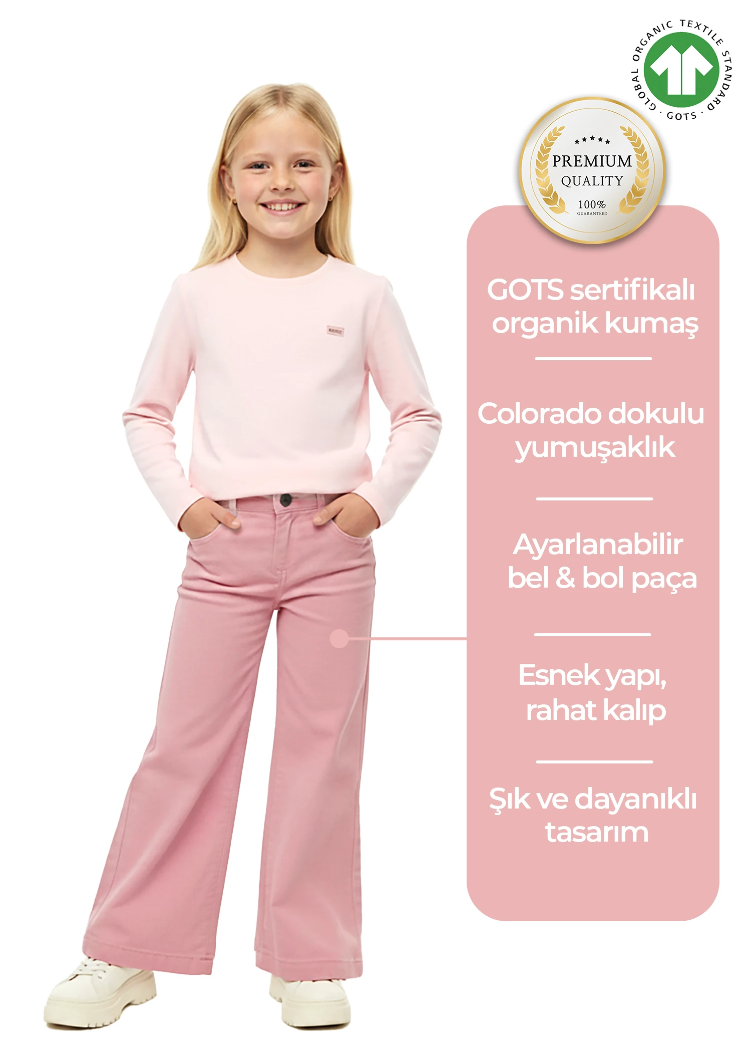 Organik Colorado Koyu Pembe Bol Paça Kışlık Kız Çocuk Pantolon