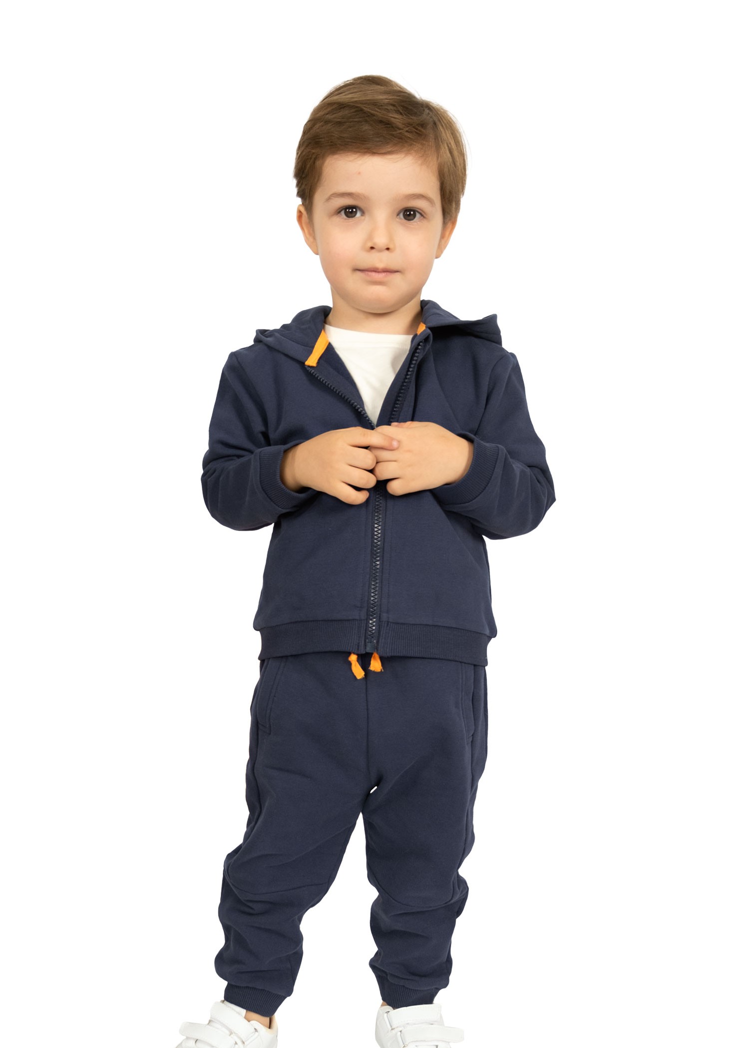 Hooded Zippered Khaki Winter Little Men's Tracksuit Set