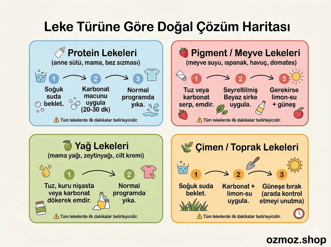 Bebek giysilerinde leke türüne göre doğal çözümler