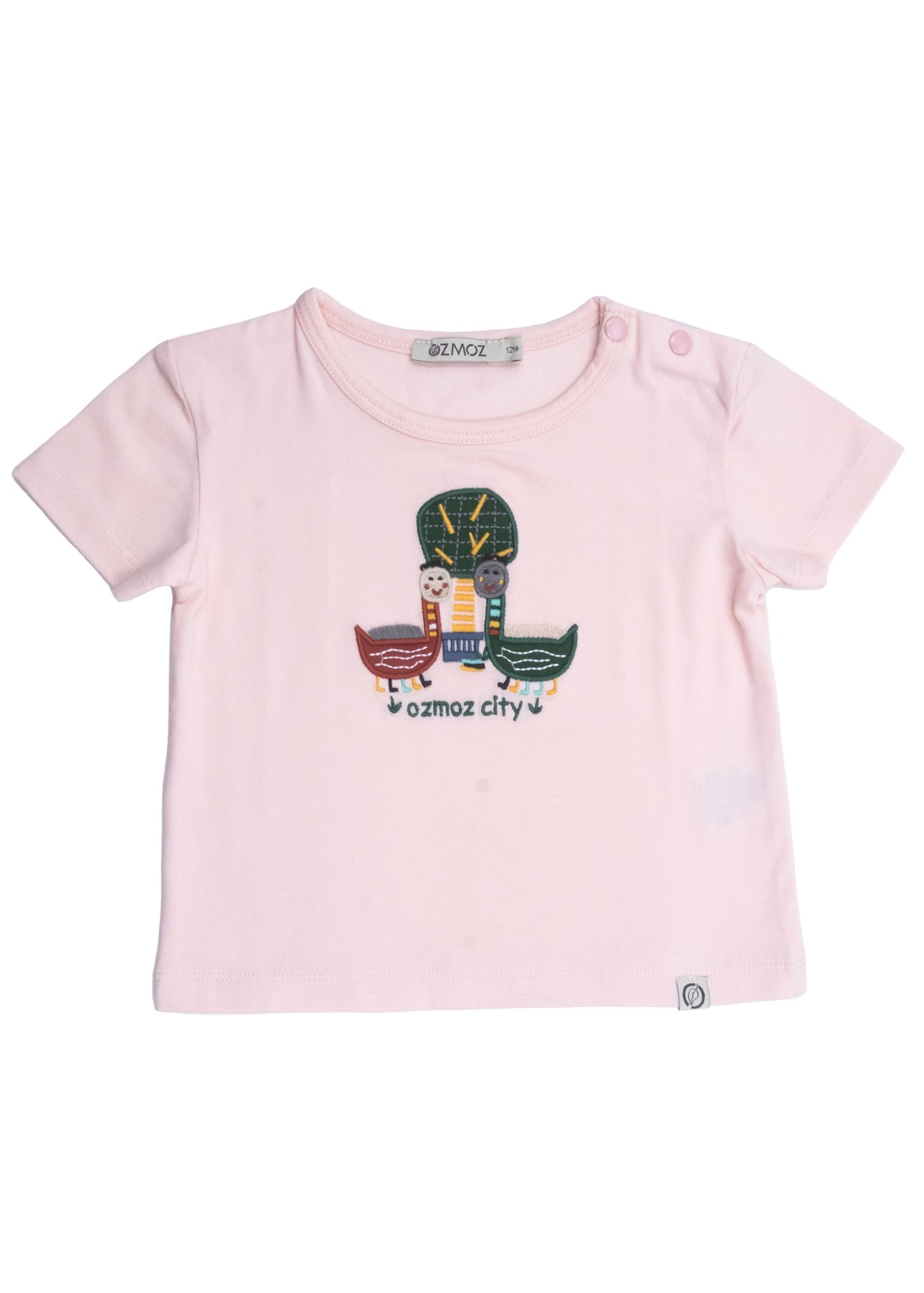 Organic Dino Embroidered Pink Summer Baby Girl Tshirt