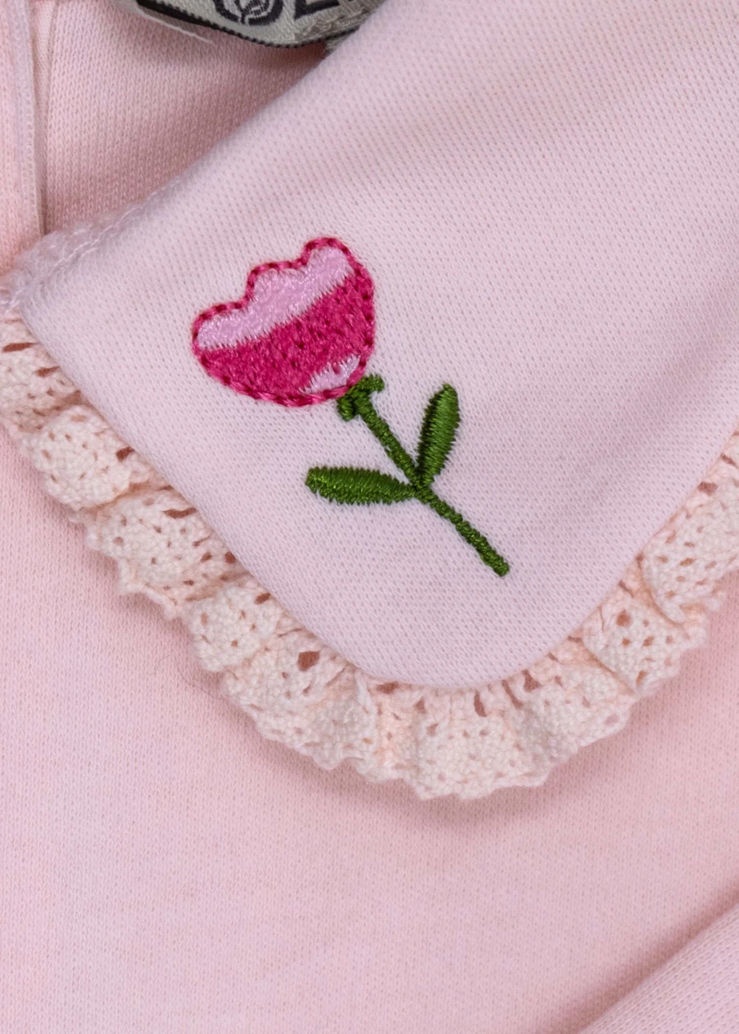 Nakışlı ve Dantelli Açık Pembe Kışlık Kız Bebek Üst