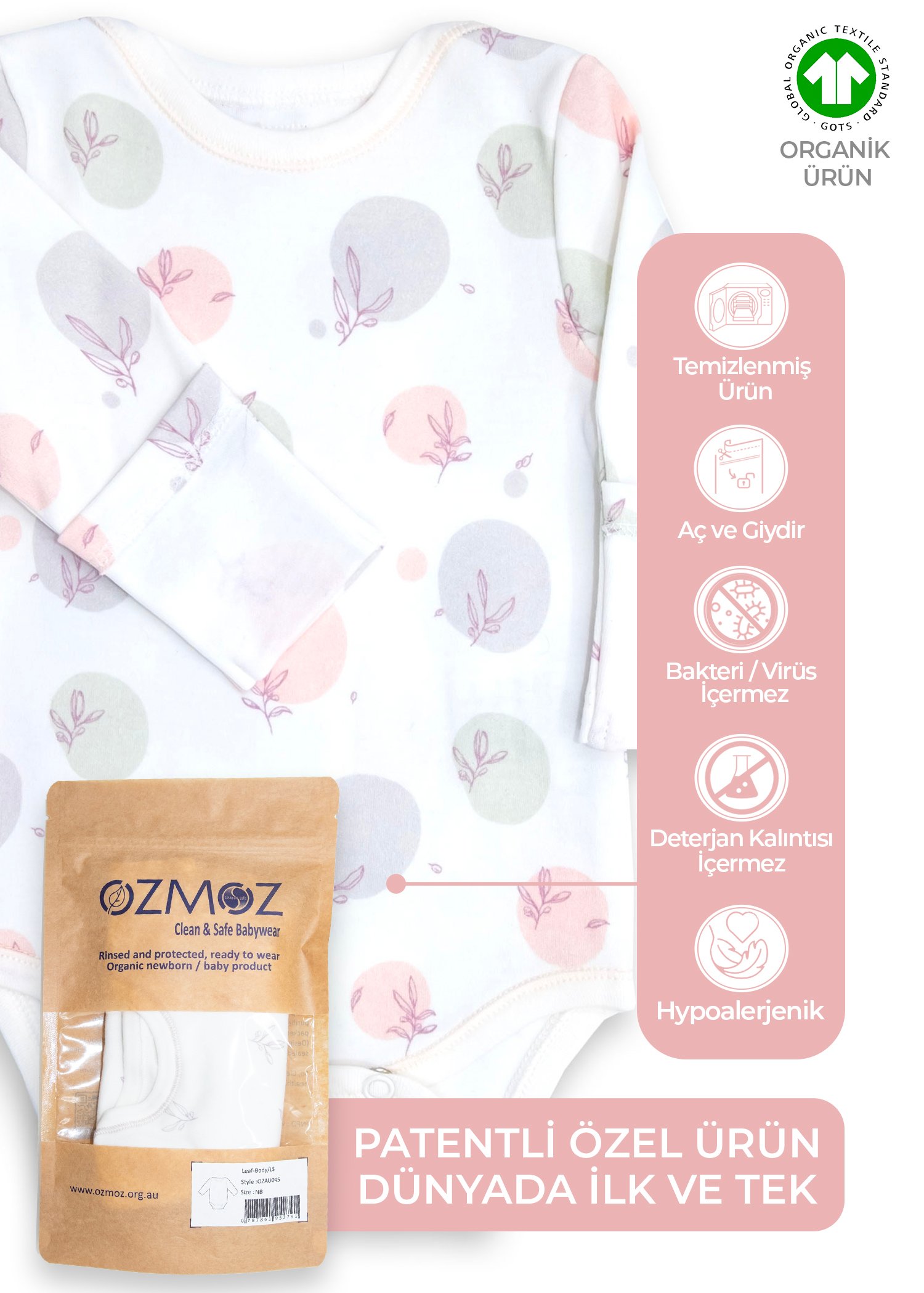 Clean&Safe Organik Steril Temizlenmiş Unisex Bebek Body