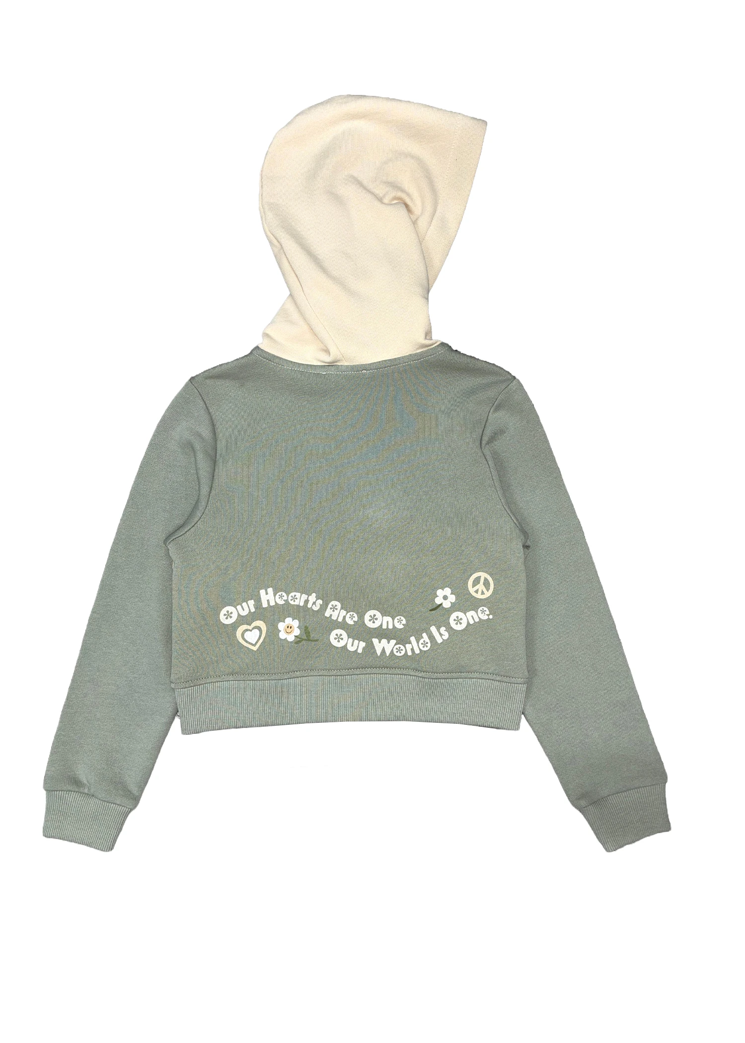 Organik Kapüşonlu Baskılı Yeşil Kışlık Kız Çocuk Ceket