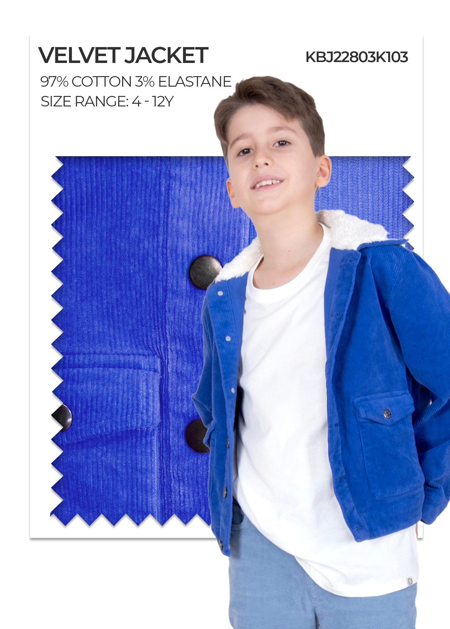 Corduroy Blue Sports Cut Winter Boys' Jacket