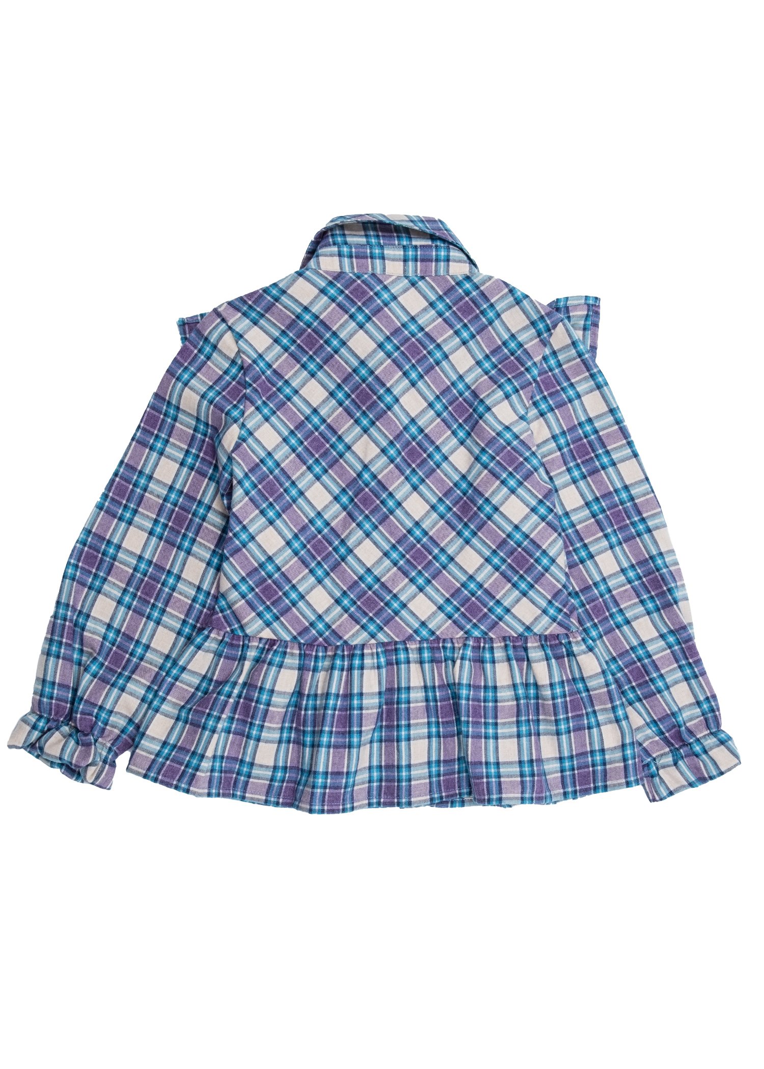 Ruffled Blue Plaid Winter Girl's Shirt