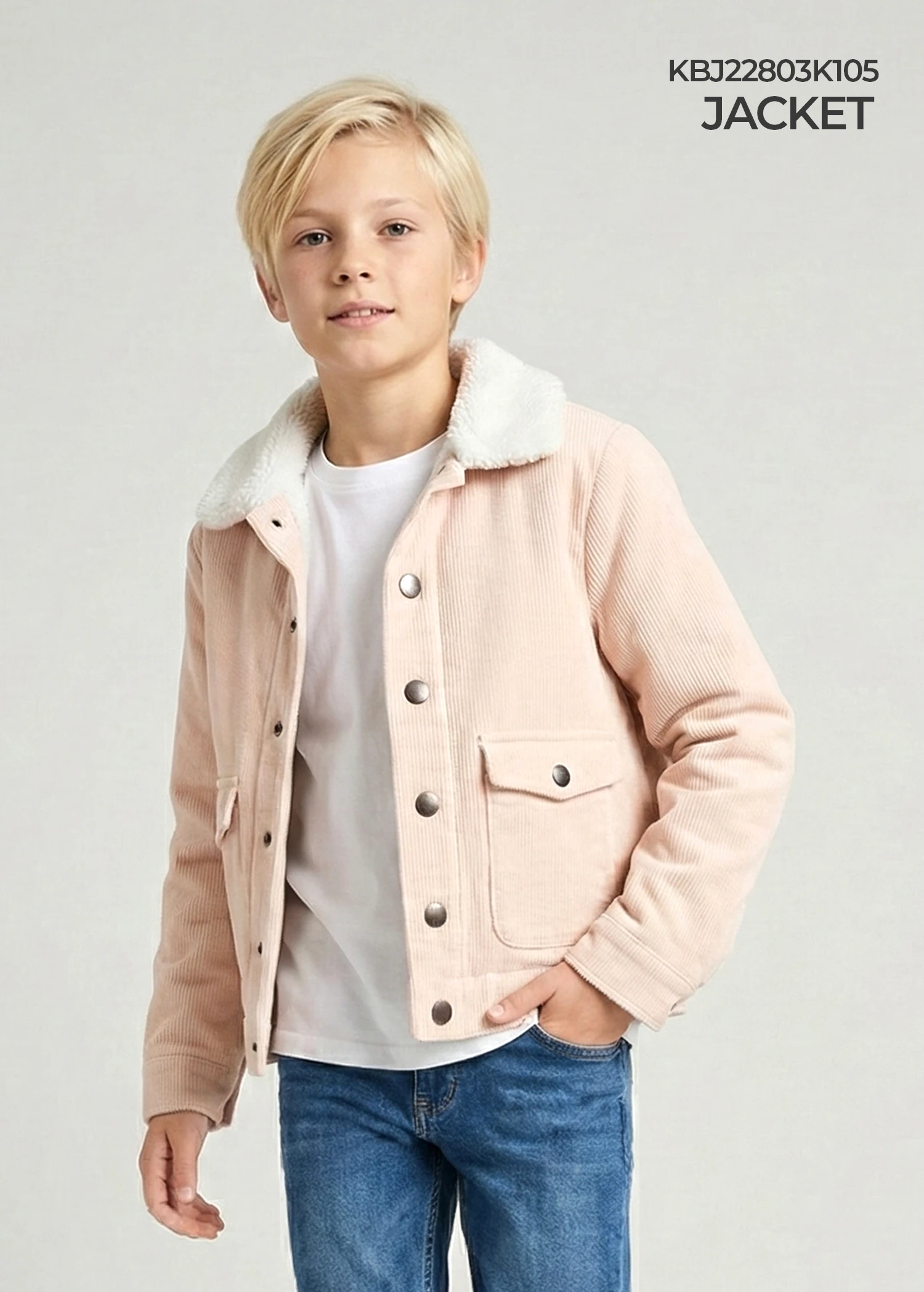 Corduroy Cream Sport Cut Winter Boy's Jacket