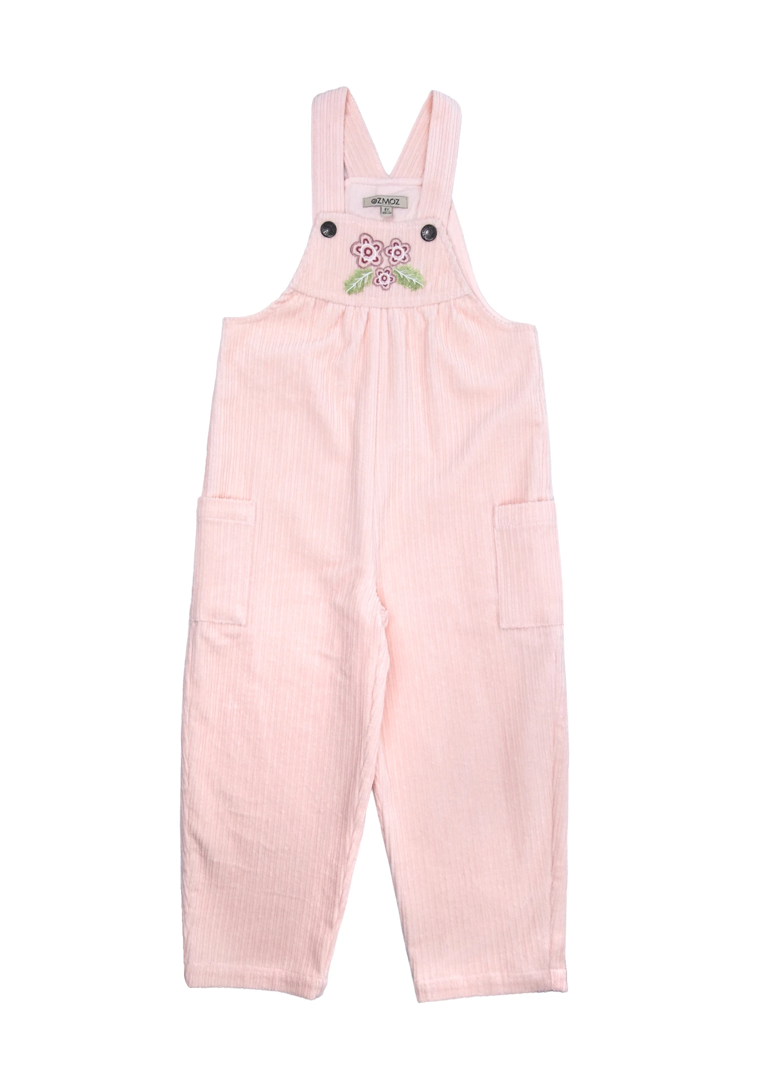 Kadife Askılı Nakışlı Açık Pembe Kışlık Minik Kız Tulum