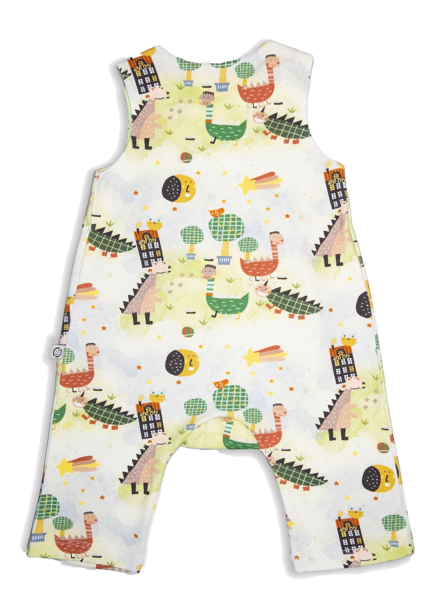 Organic Dino Printed Baby Girl Jumpsuit with Thick Straps