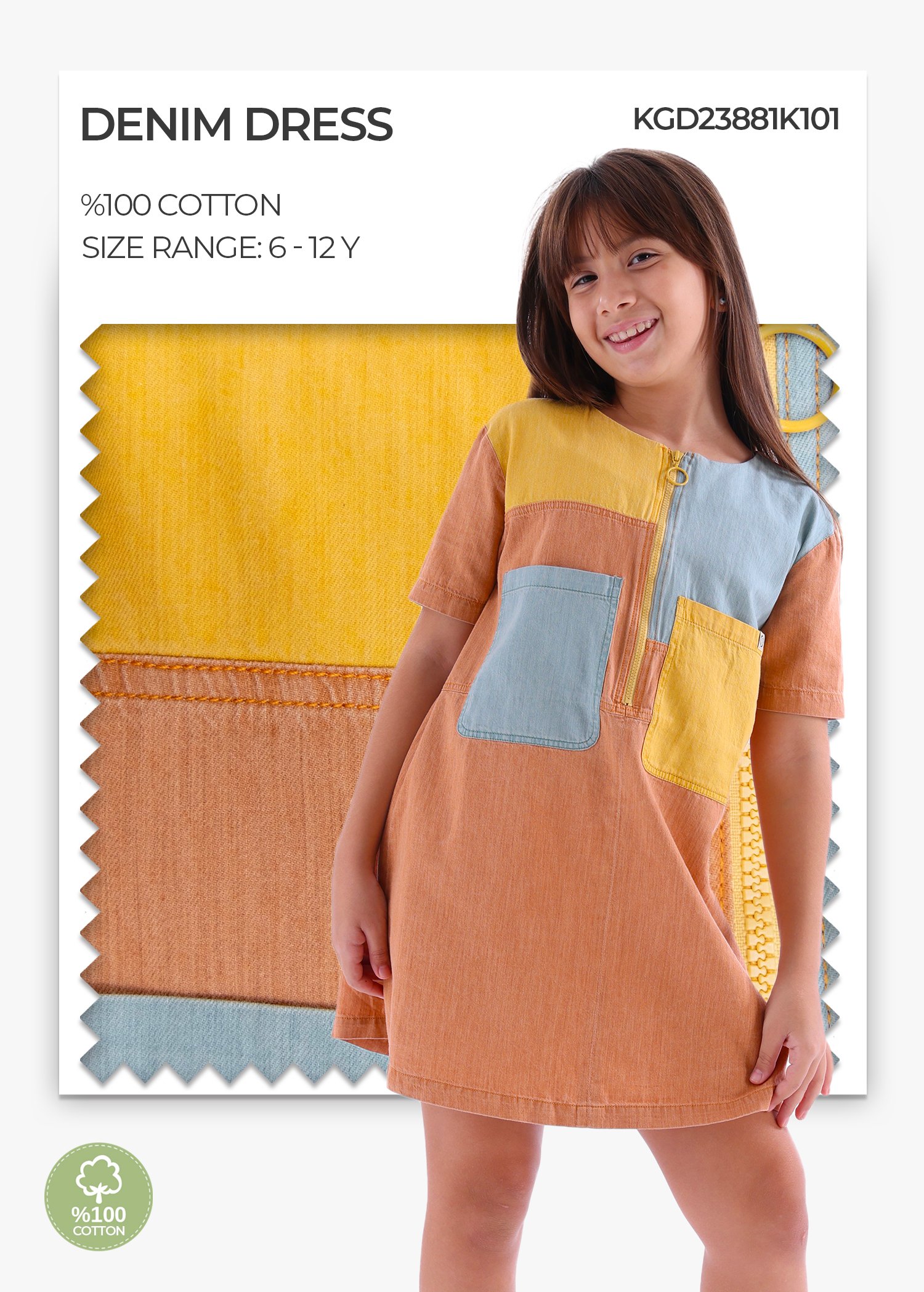 100% Cotton Color Thin Denim Summer Girls Dress