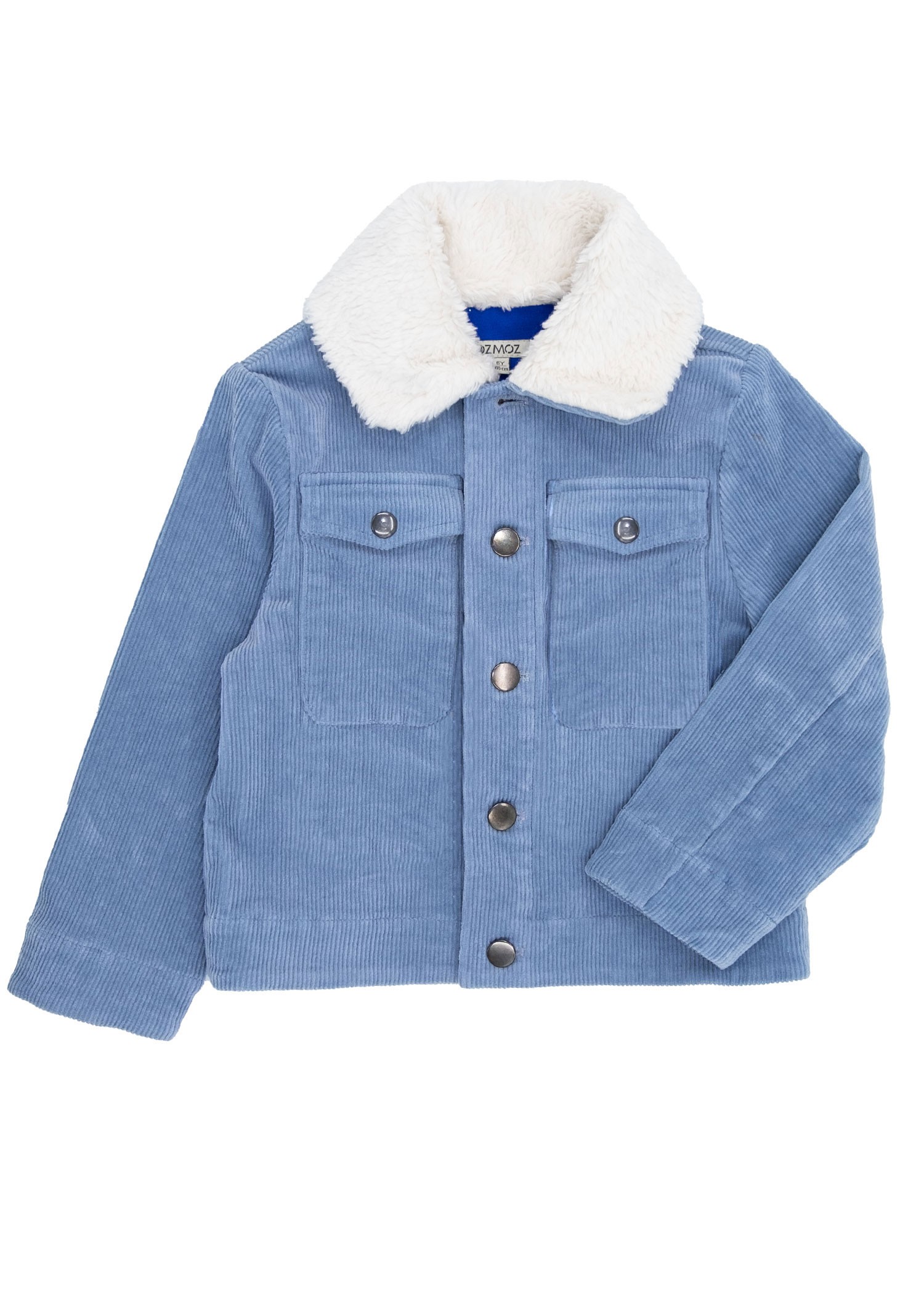 Cotton Corduroy Sports Cut Plush Collar Light Blue Winter Girls' Coat