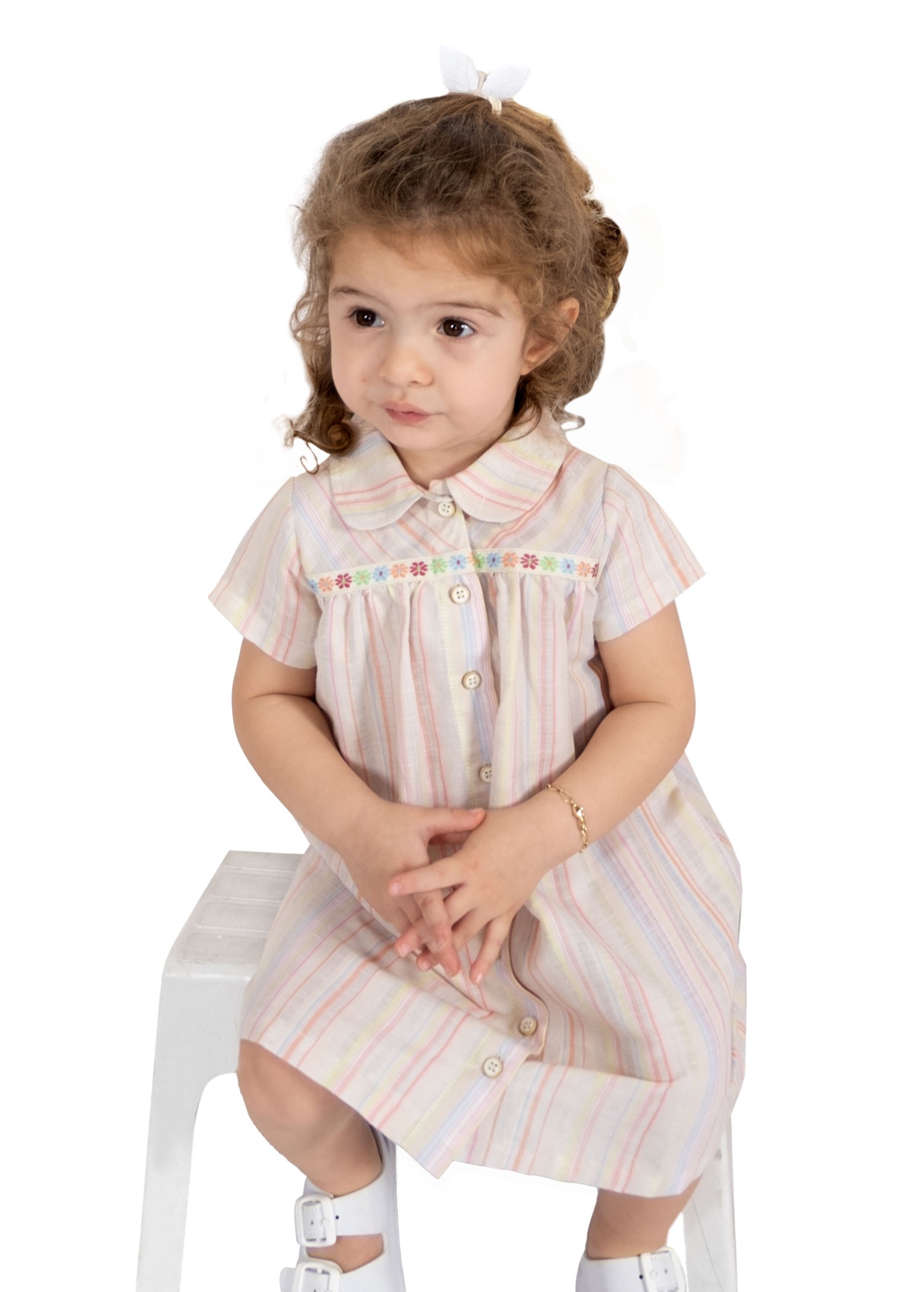 Cotton Linen Robe Striped Summer Baby Girl Dress