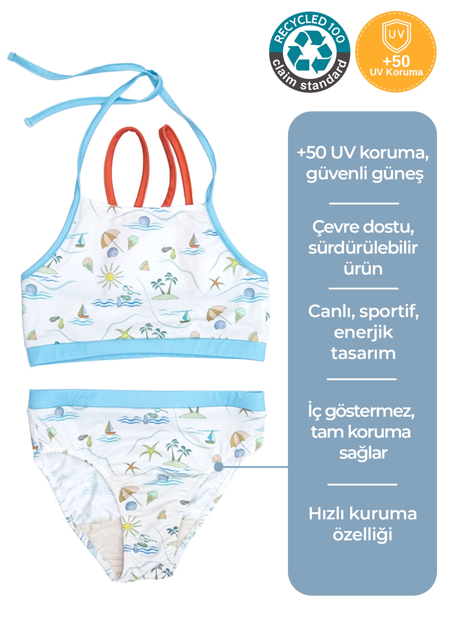 Recycle UV Korumalı Kız Çocuk Bikini
