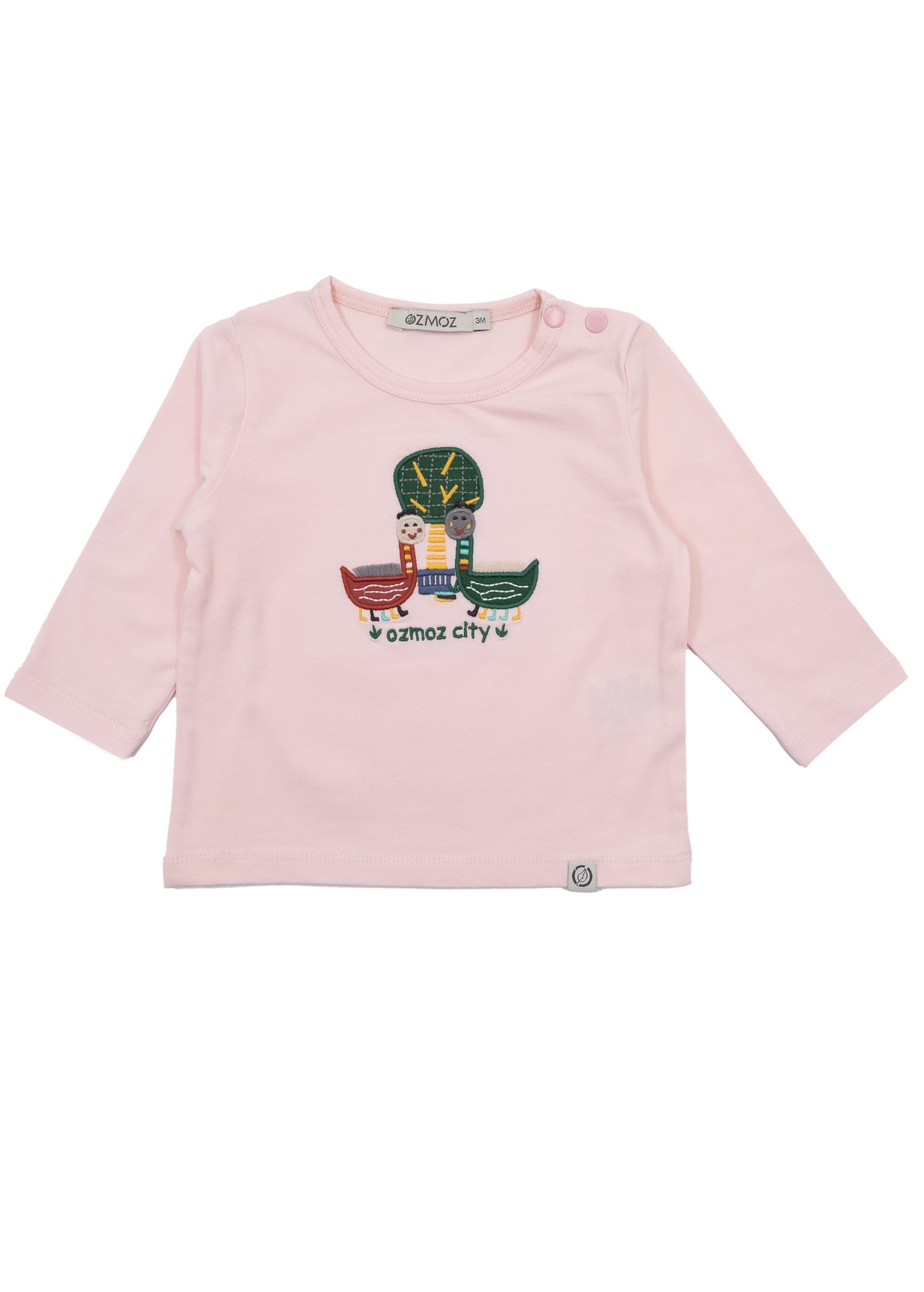 Organic Dino Embroidered Pink Spring Long Sleeve Baby Girl Top