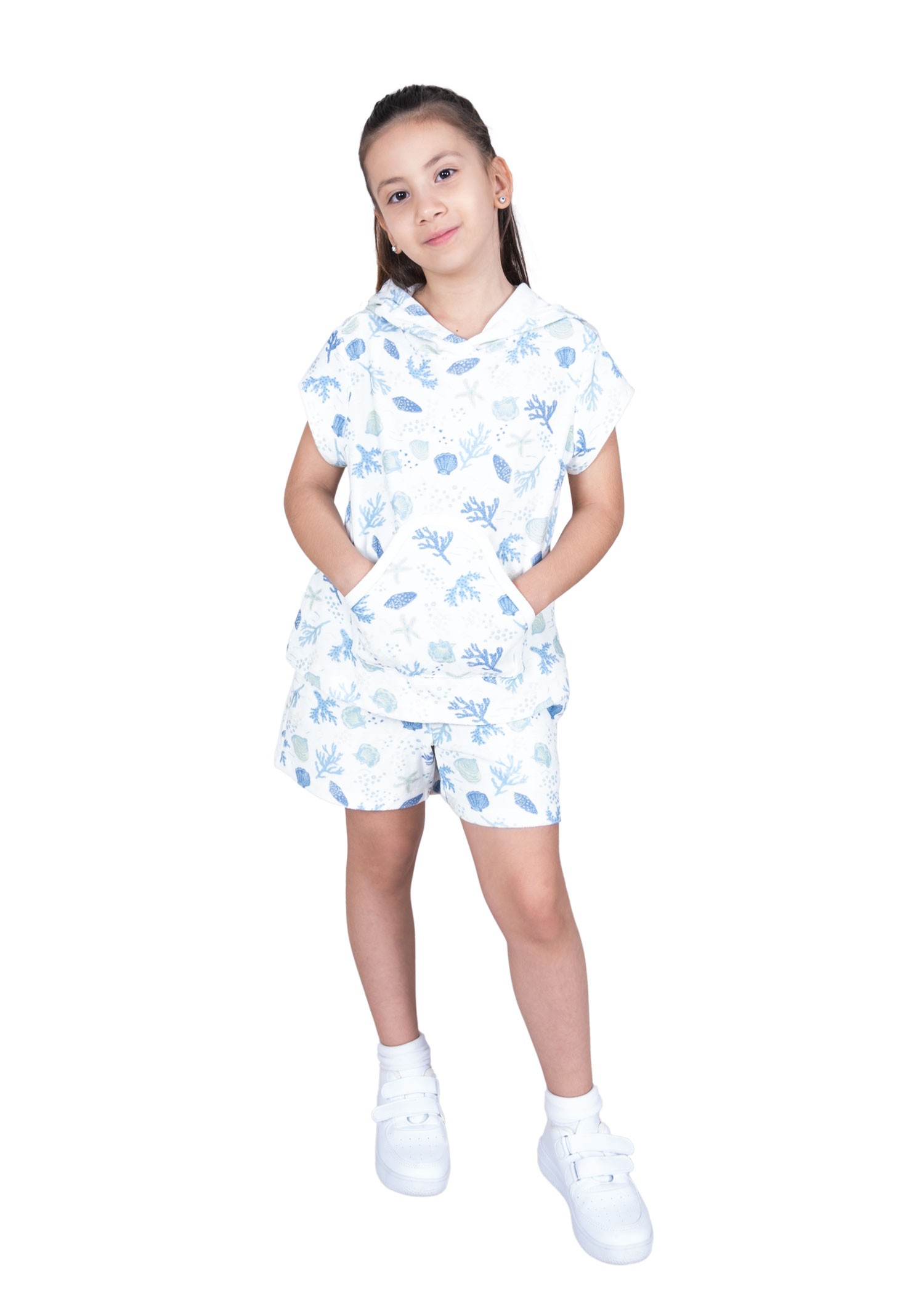 Organic Towel Fabric Hooded Sleeveless Summer Girls' Tshirt