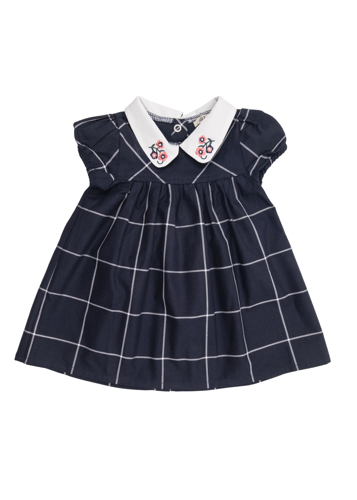 %100 Pamuk Lacivert Nakışlı Yazlık Kız Bebek Elbise