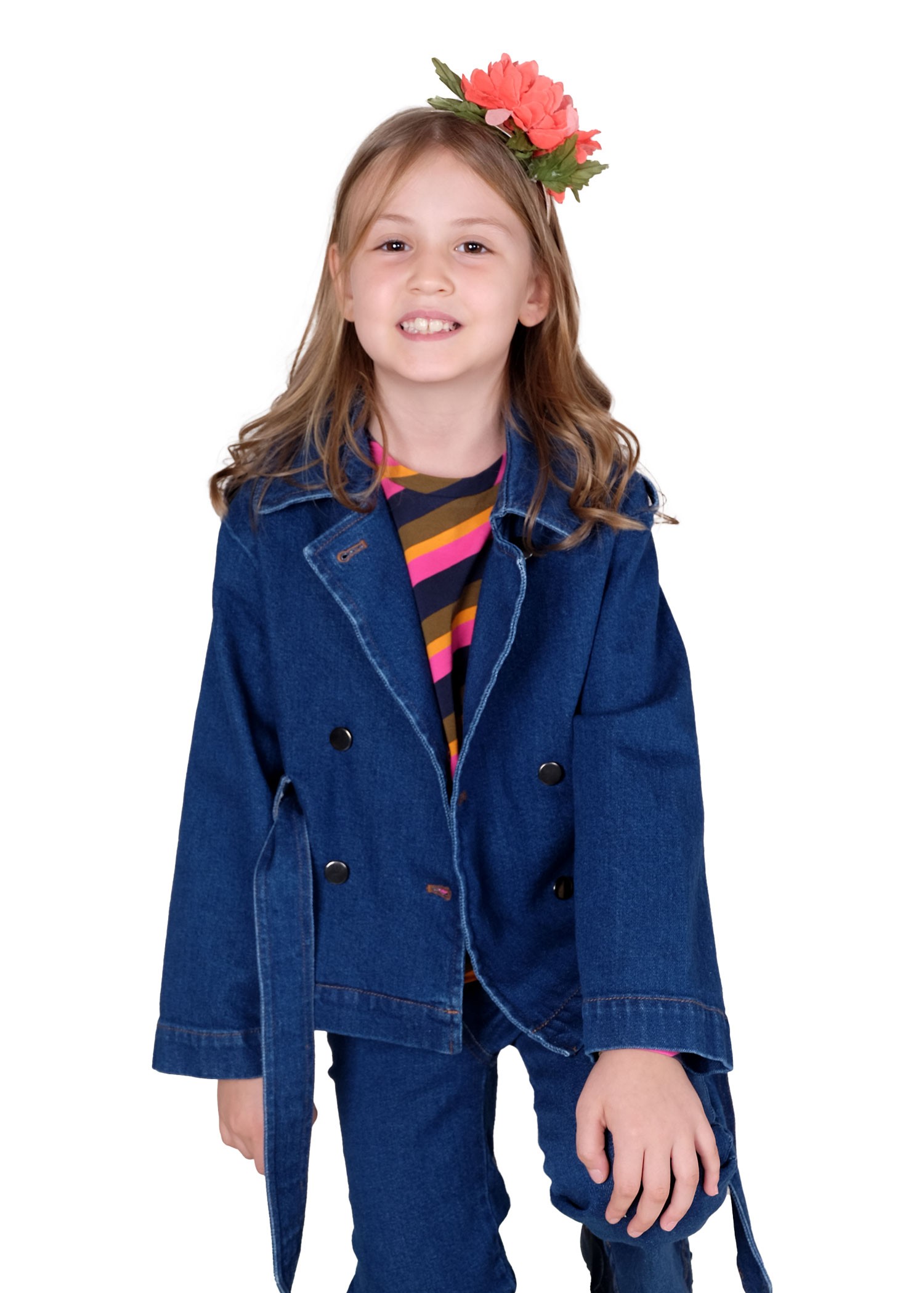 100% Cotton Blue Denim Spring Jacket for Girls