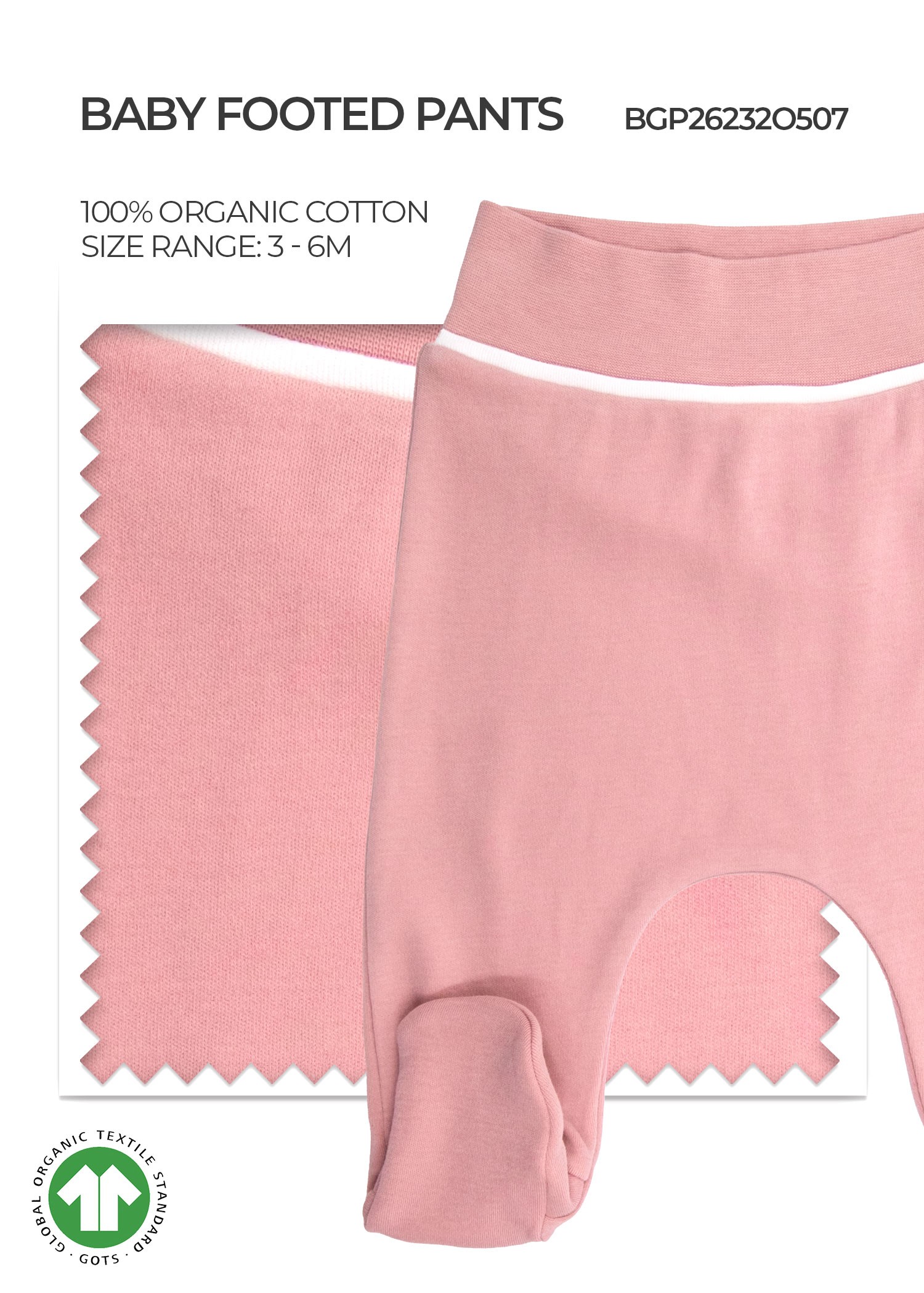 Organic Pale Mauve Baby Girl Footie Pants