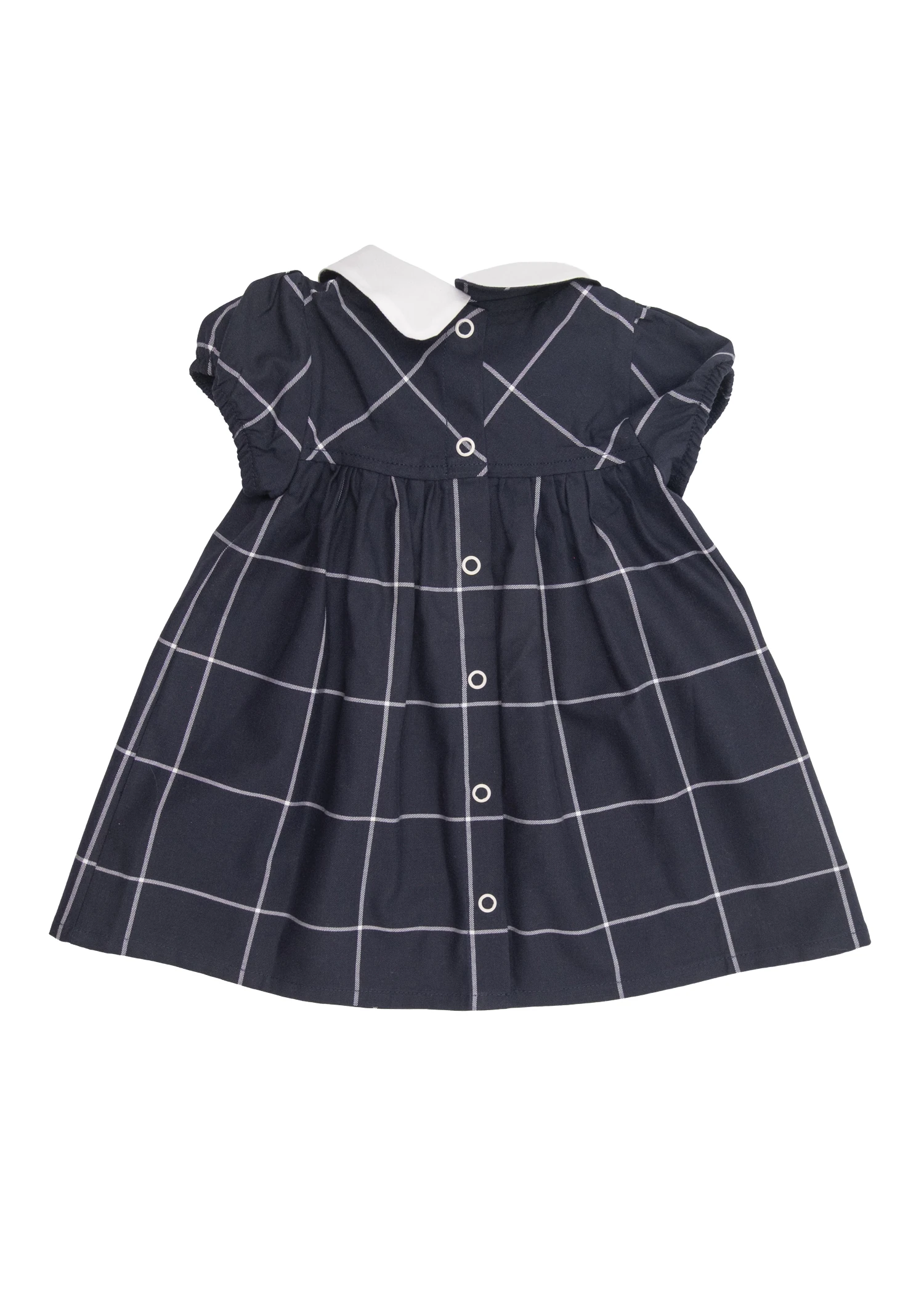 %100 Pamuk Lacivert Nakışlı Yazlık Kız Bebek Elbise