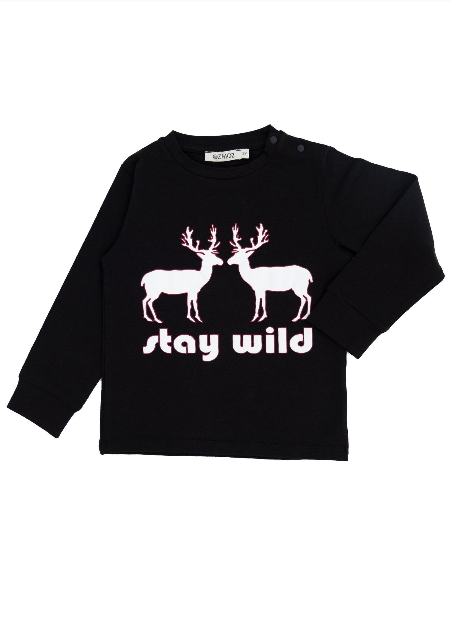 Deer Patterned Black Long Sleeve Winter Unisex Little Kids Top