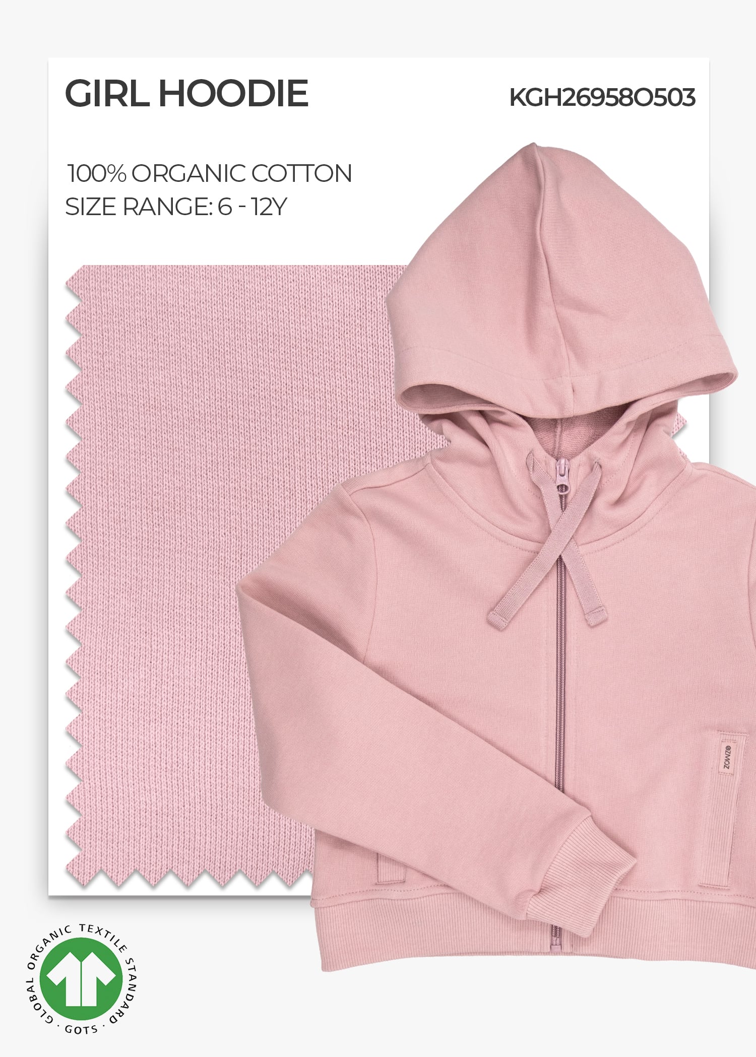 Organic Pale Mauve Girl Hoodie Jacket