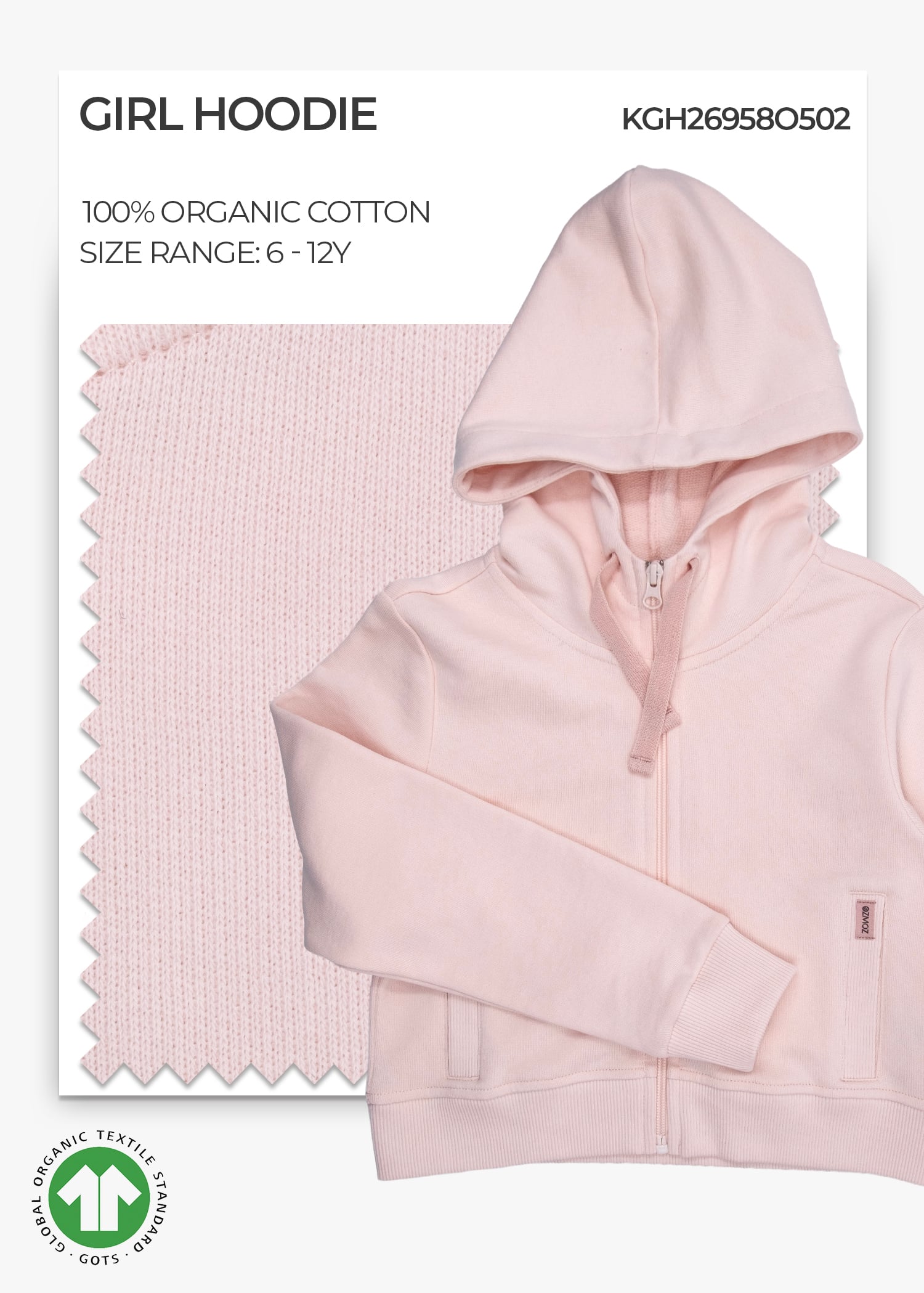 Organic Cloud Pink Girl Hoodie Jacket