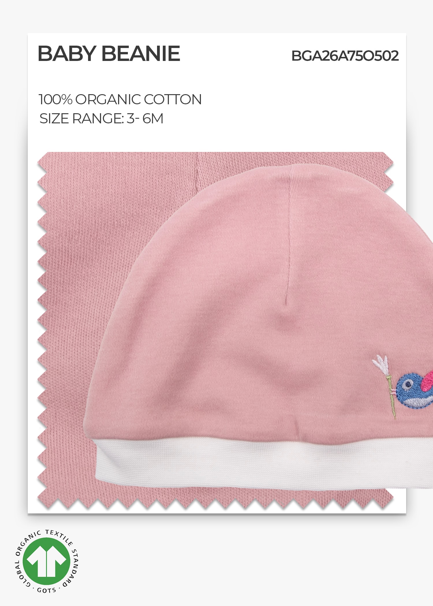 Organic Pale Mauve Baby Girl Beanie