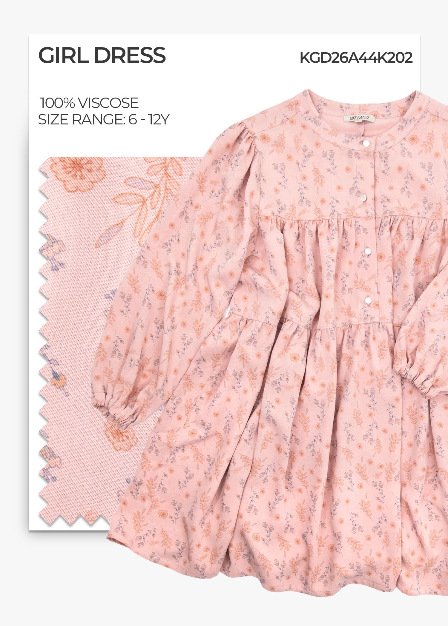 Viscose Pale Mauve Flower Printed Girl Dress