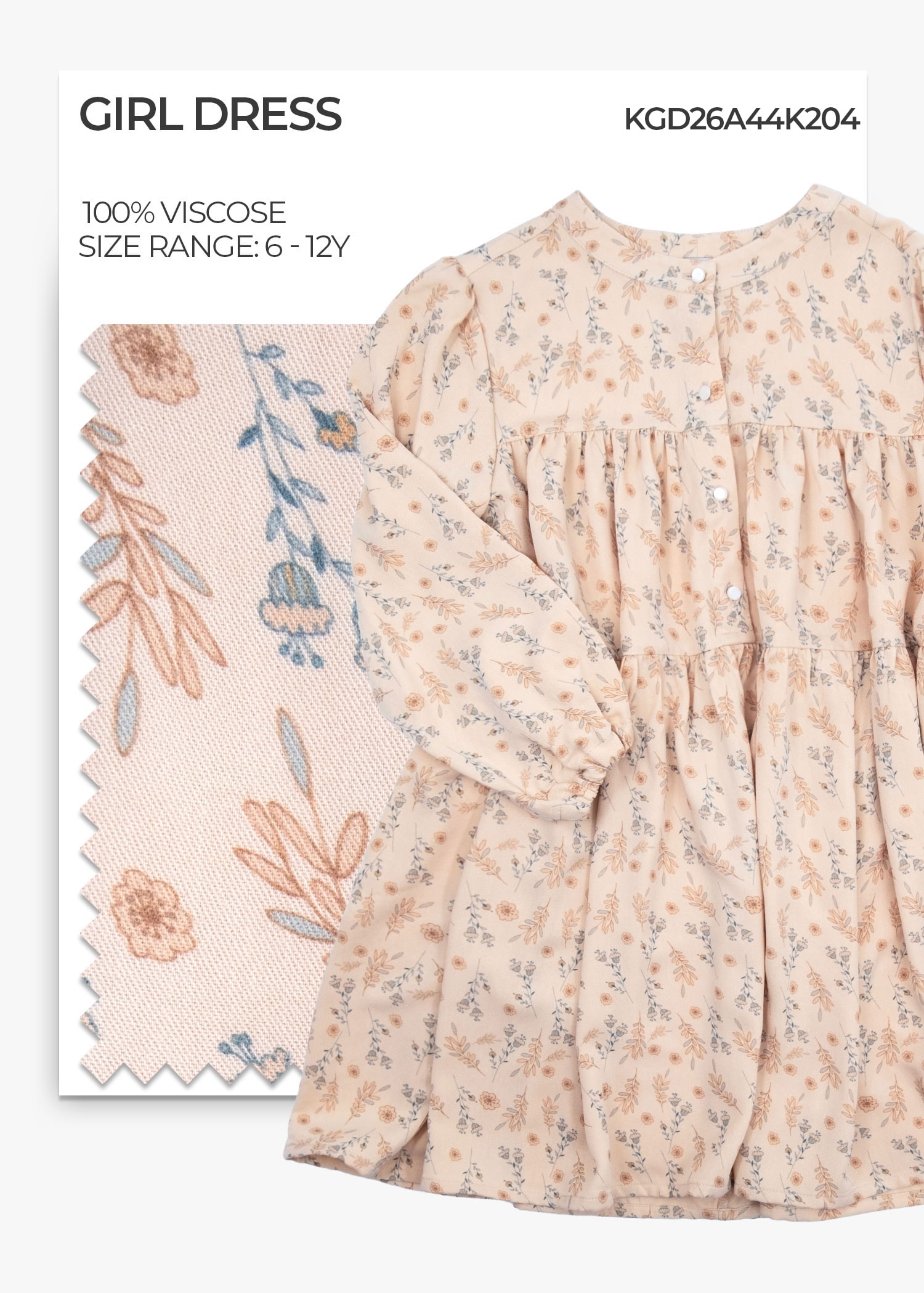 Viscose Desert Dust Flower Printed Girl Dress