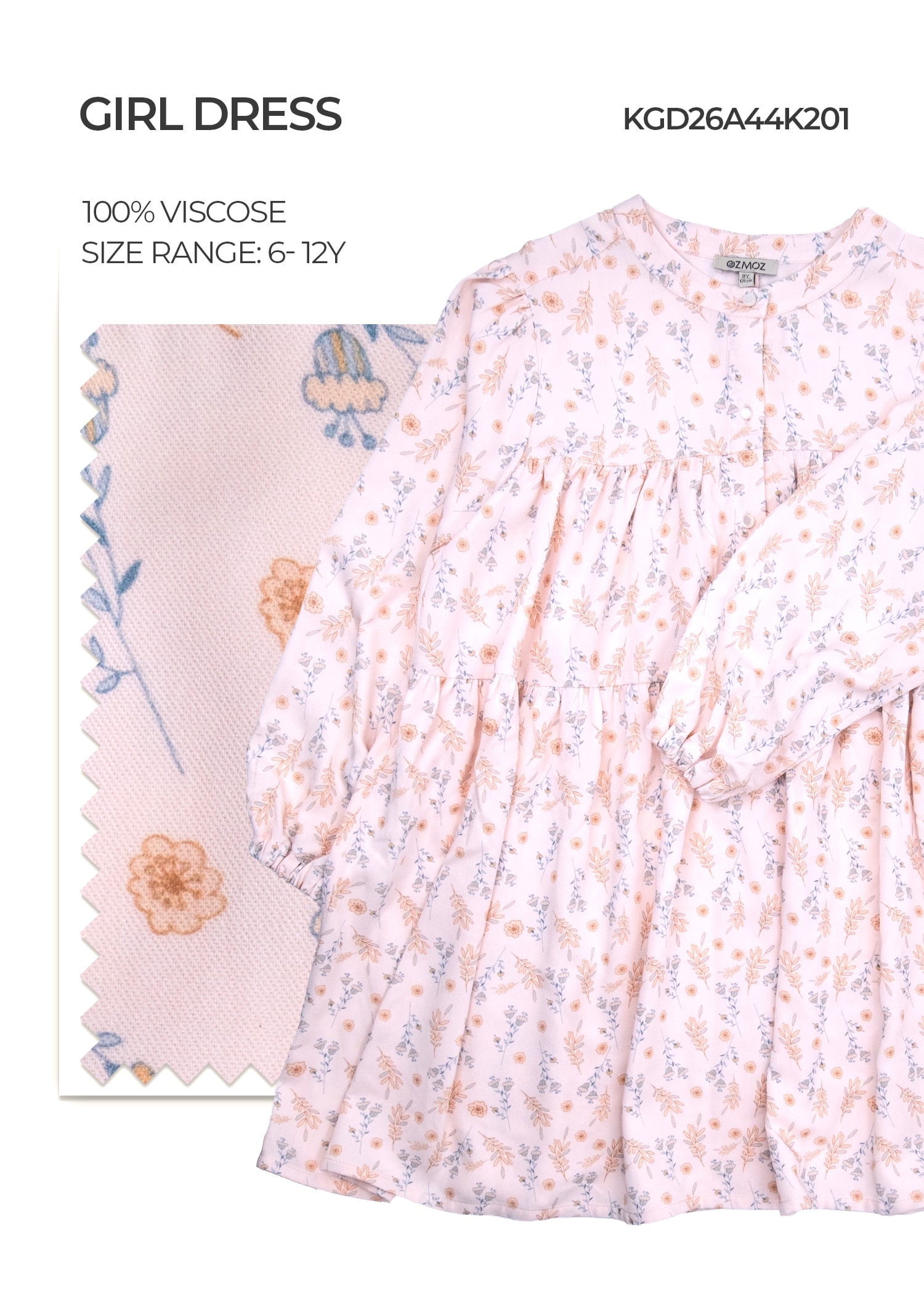 Viscose Cloud Pink Flower Printed Girl Dress