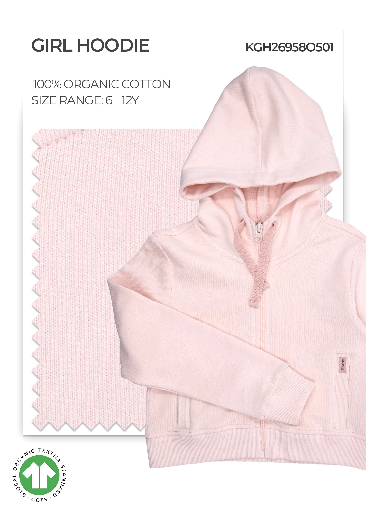 Organic Cloud Pink Girl Hoodie Jacket