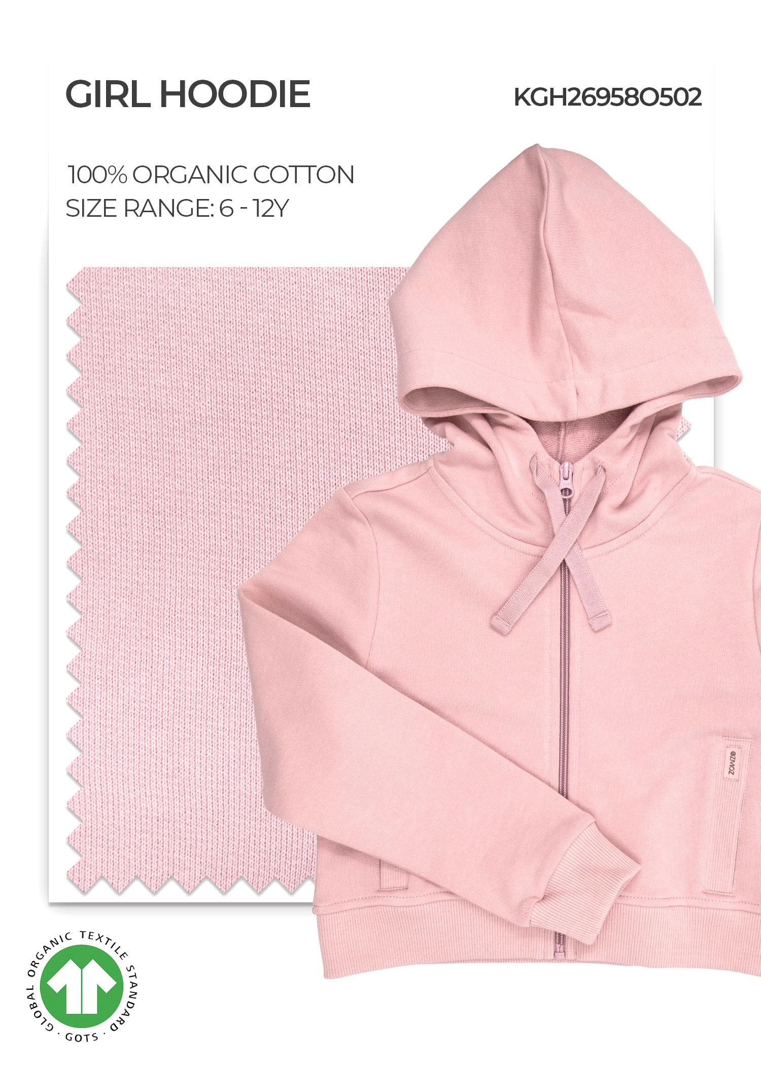 Organic Pale Mauve Girl Hoodie Jacket