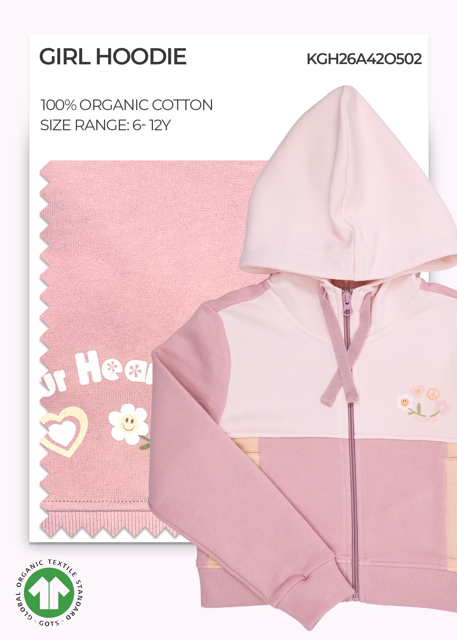 Organic Pale Mauve Girl Hoodie Jacket