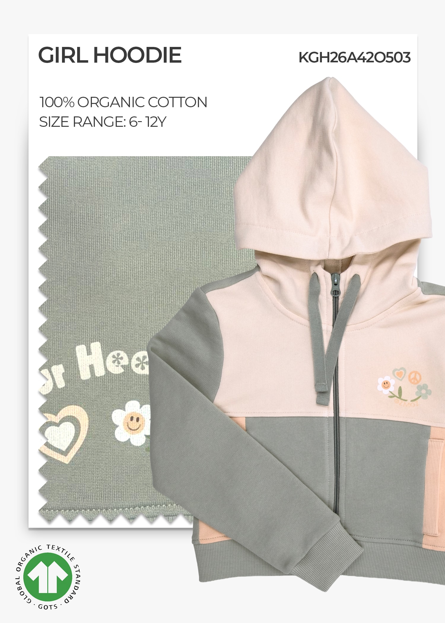 Organic Desert Sage Girl Hoodie Jacket