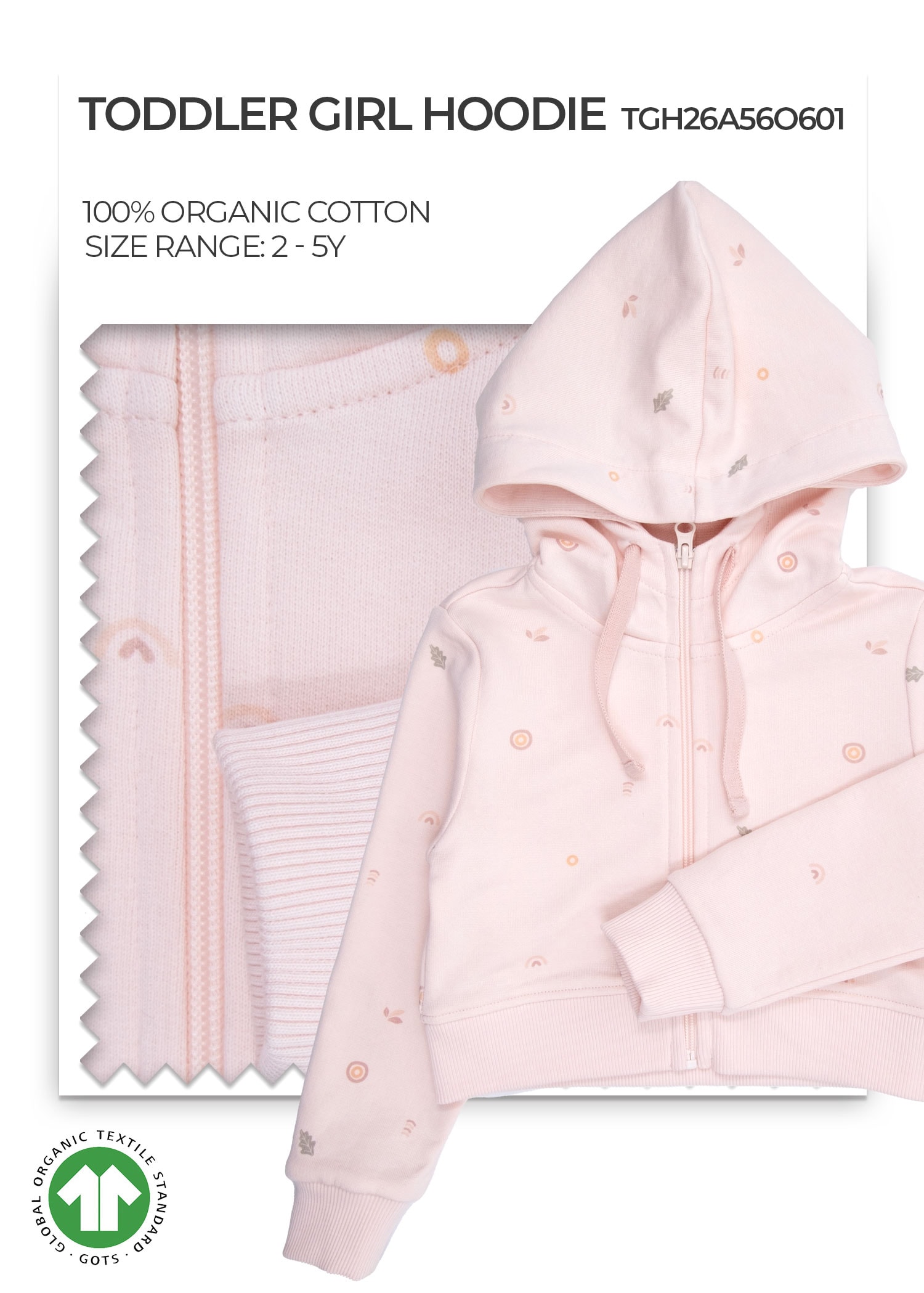 Organic Cloud Pink Patterned Toddler Girl Hoodie