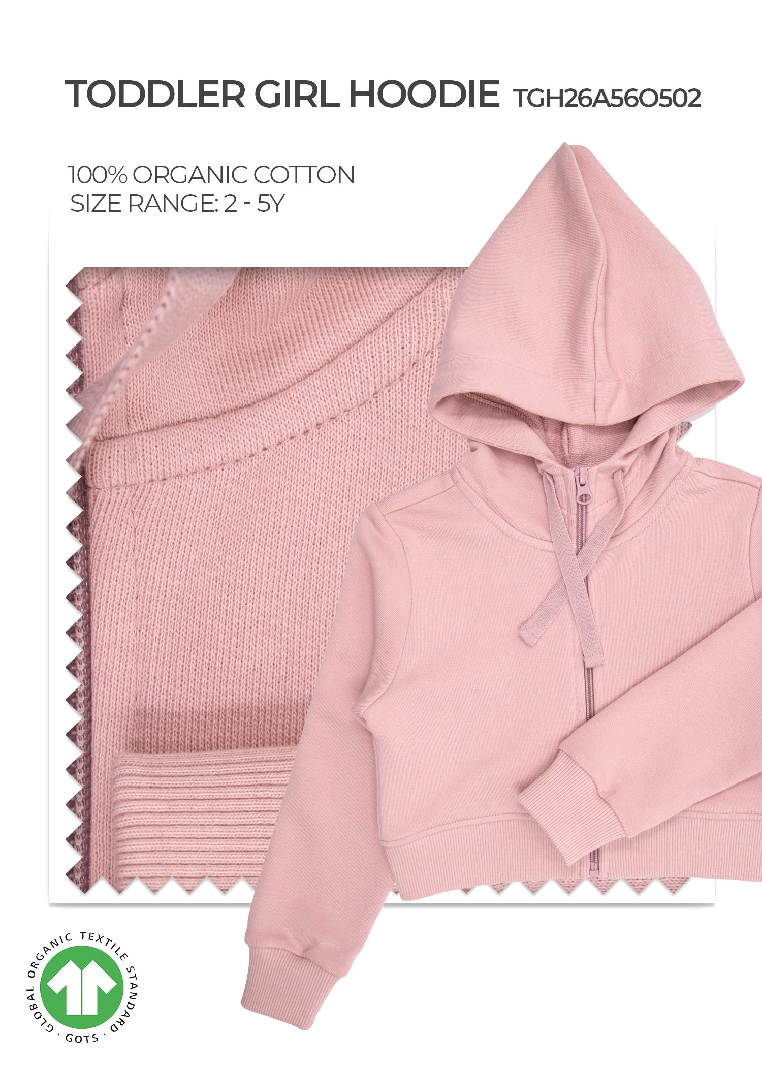 Organic Pale Mauve Toddler Girl Hoodie