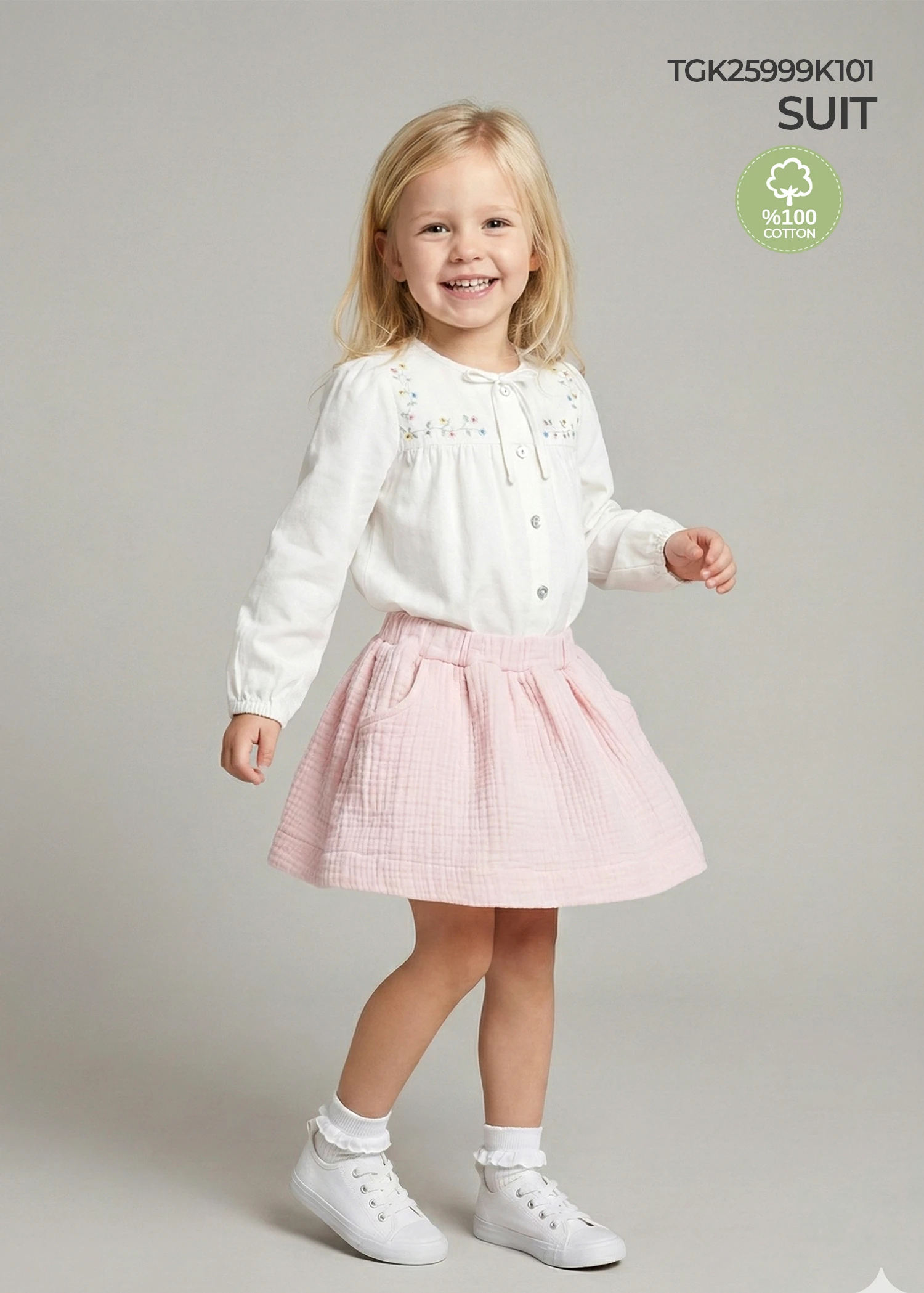 White Shirt Pink Muslin Skirt Spring Toddler Girls' Set
