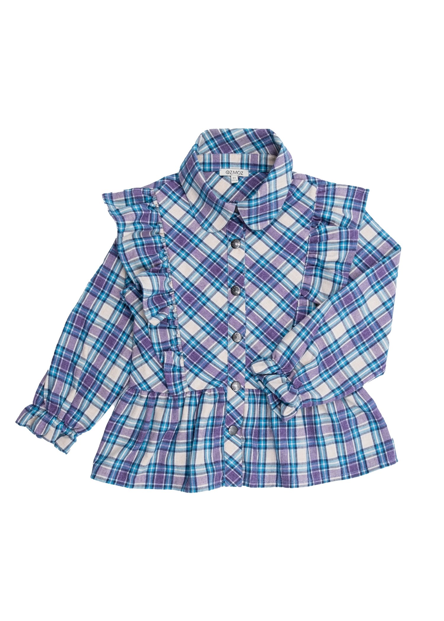 Ruffled Blue Plaid Winter Girl's Shirt