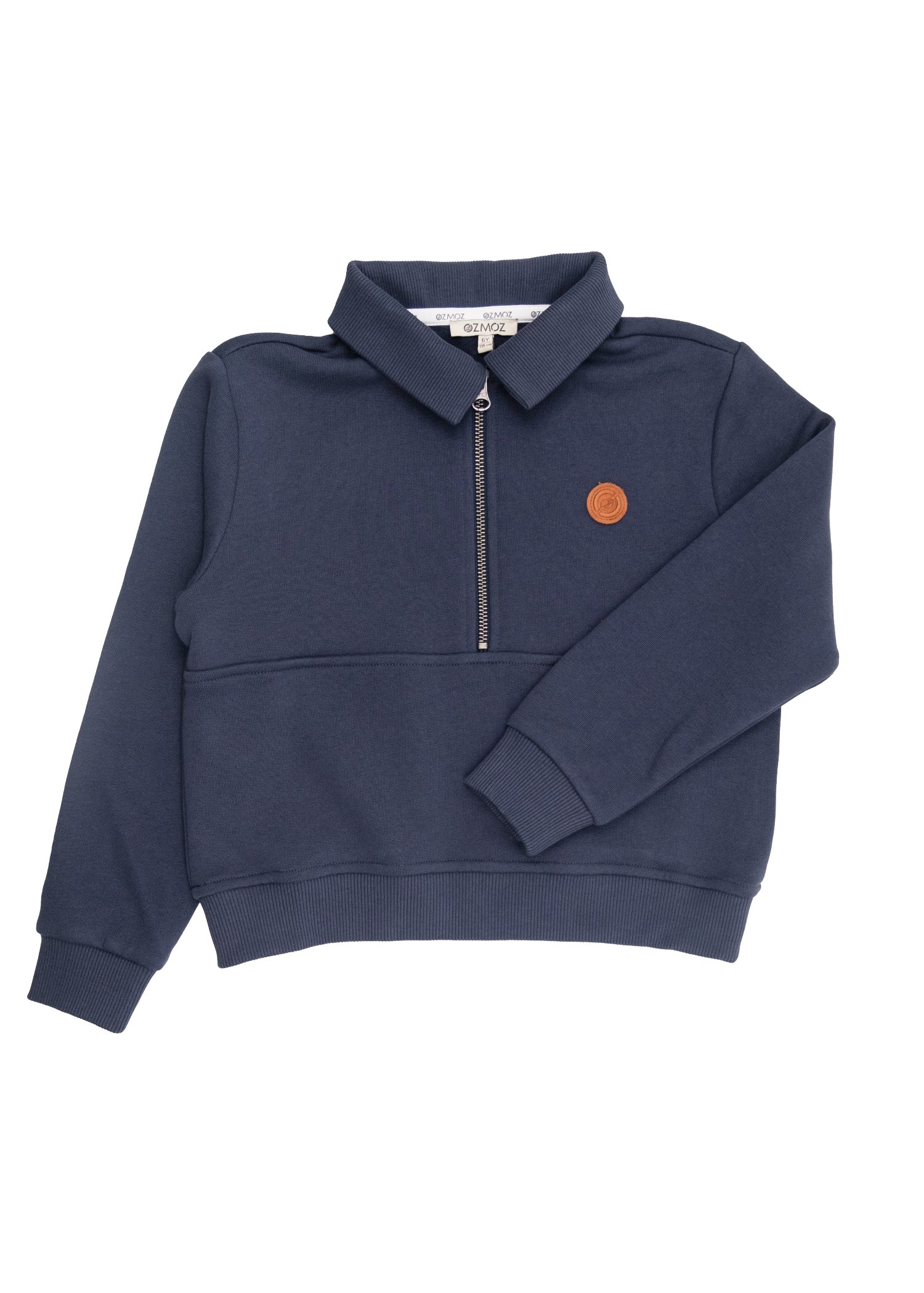 Organic Navy Blue Winter Boy's Sweatshirt with Zipper on the Collar