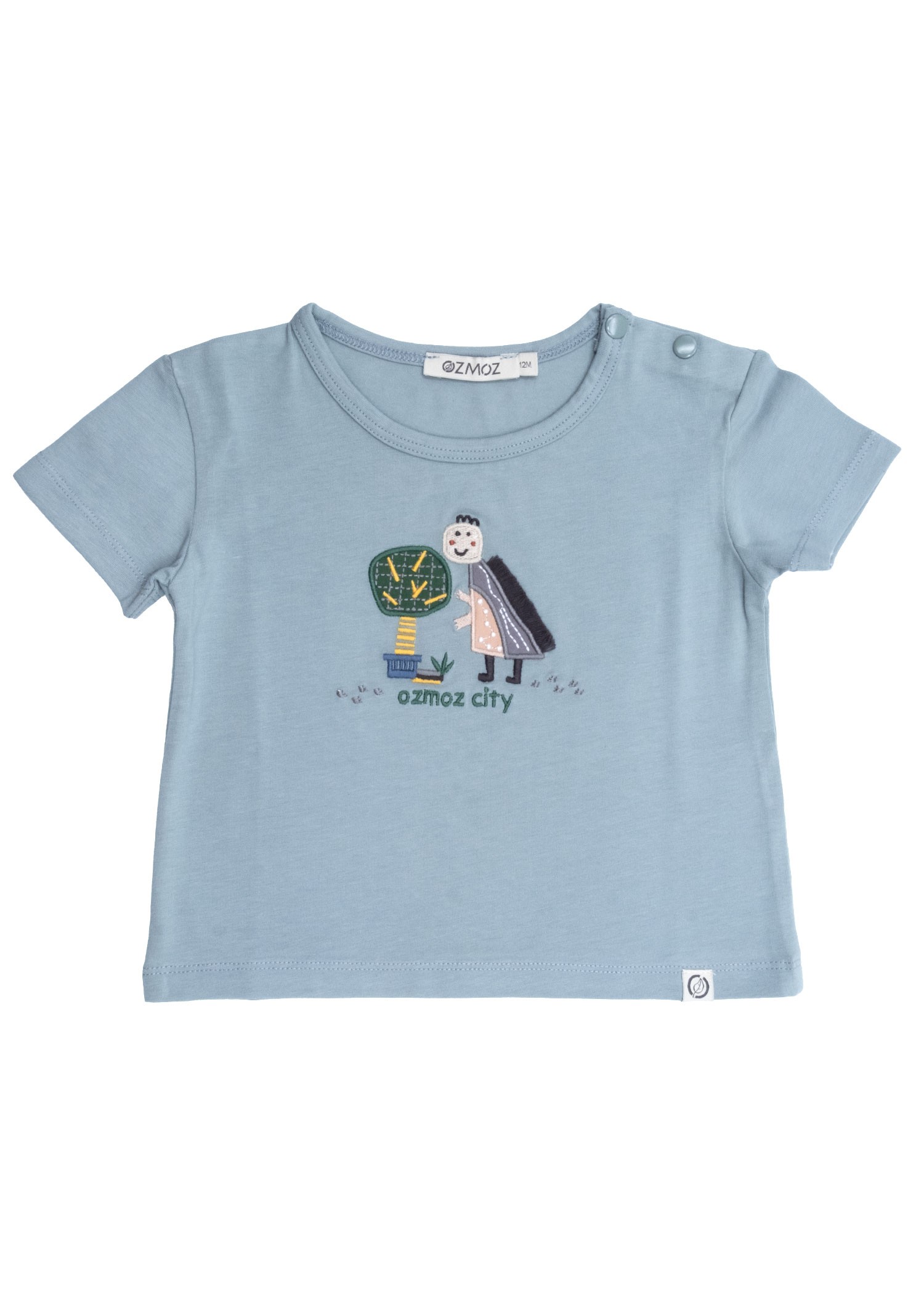 Organic Dino Embroidered Blue Summer Baby Boy Tshirt