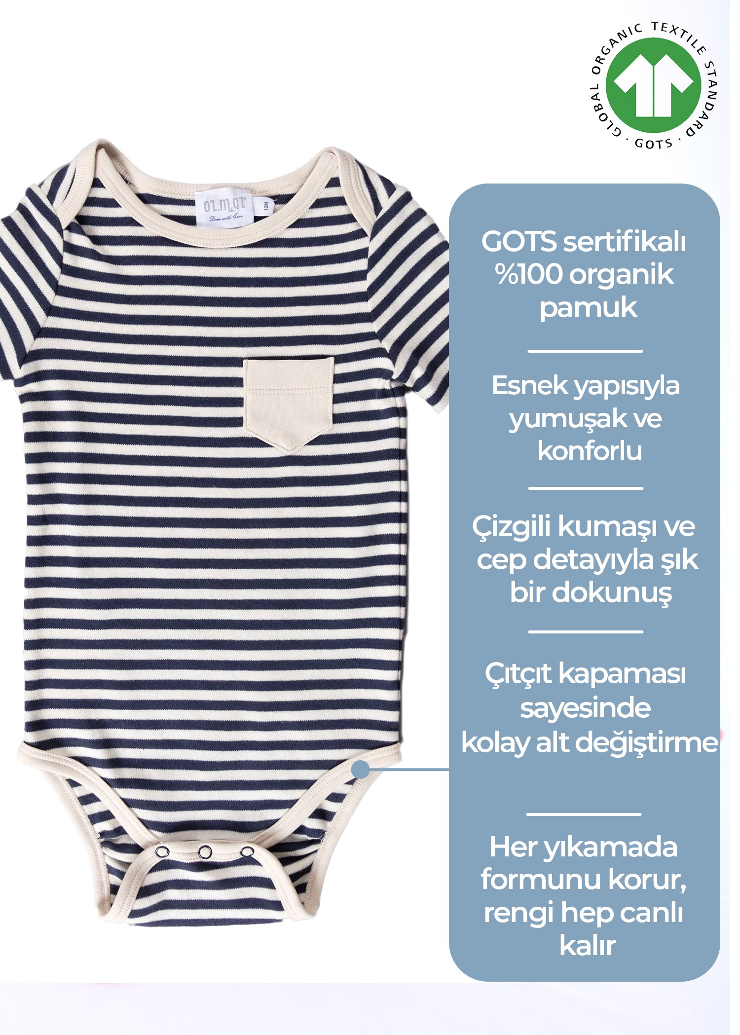 Organik Kısa Kollu Çizgili Erkek Bebek Body