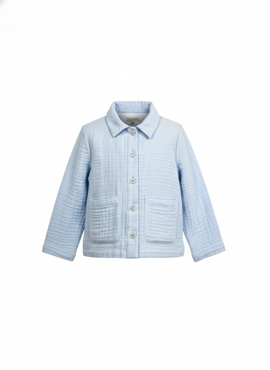 100% Cotton 4-Layer Muslin Light Blue Spring Toddler Boys’ Jacket
