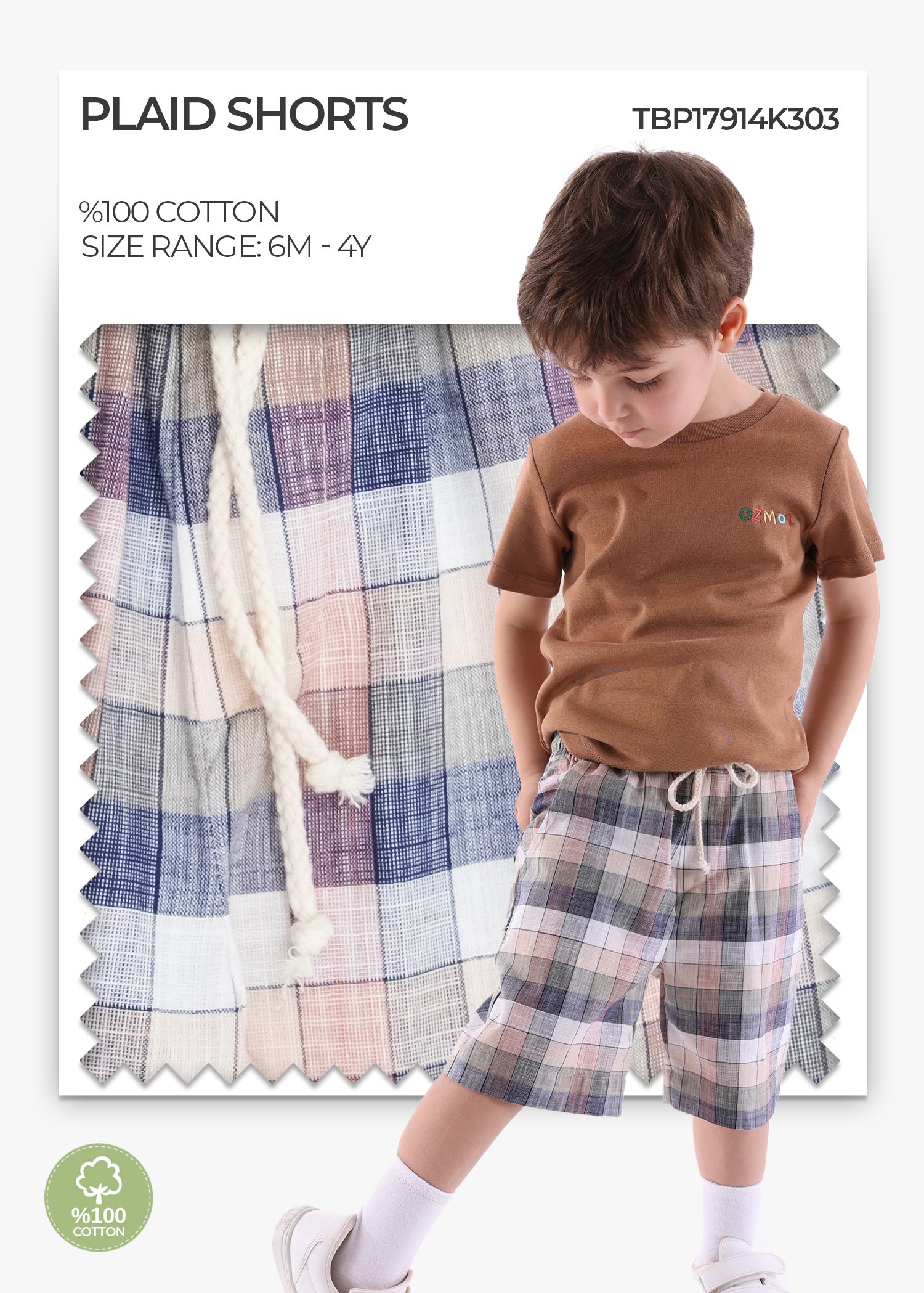 100% Cotton Checkered Fine Weave Summer Mini Boys' Shorts