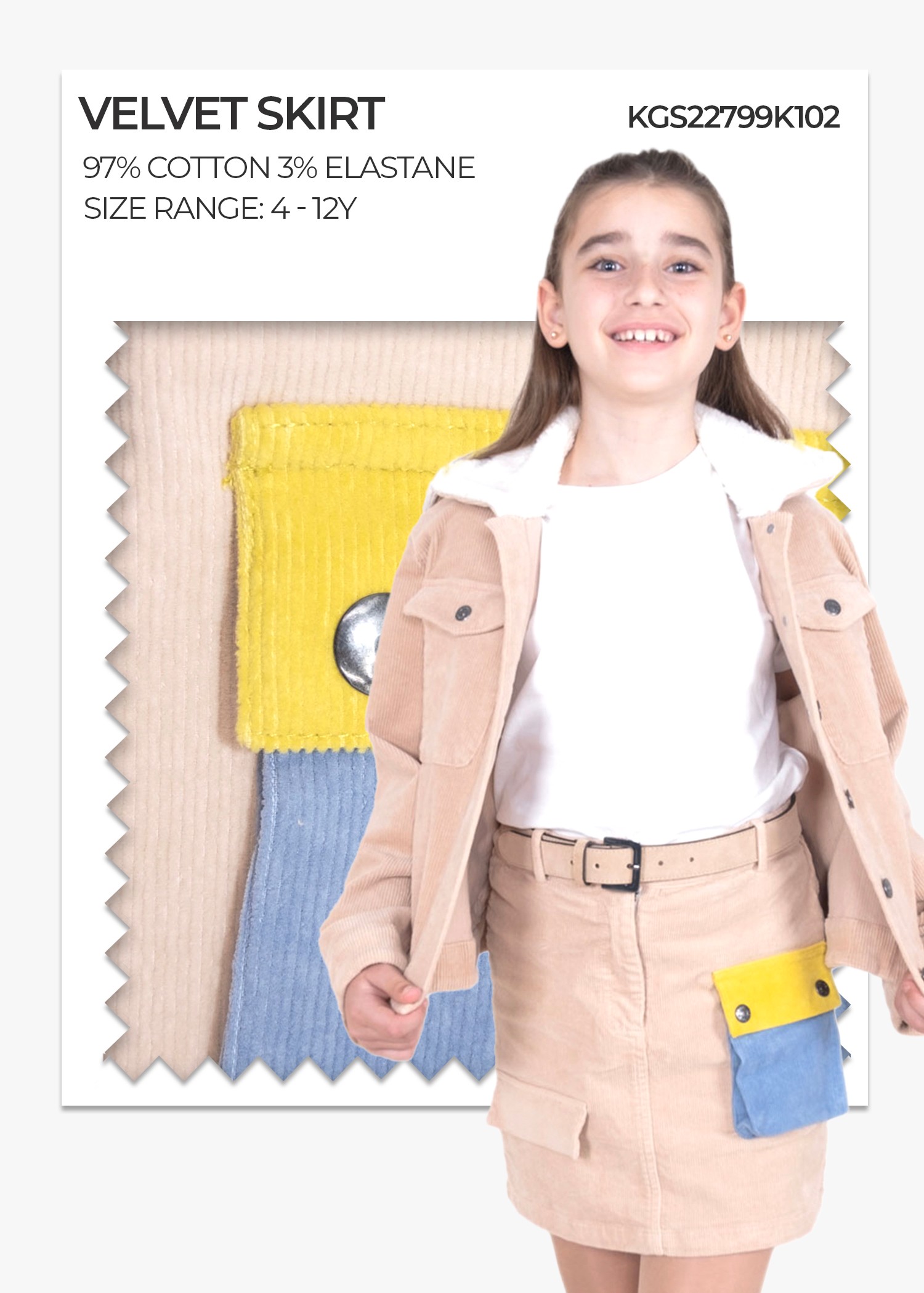 Corduroy Cream Winter Girls' Skirt