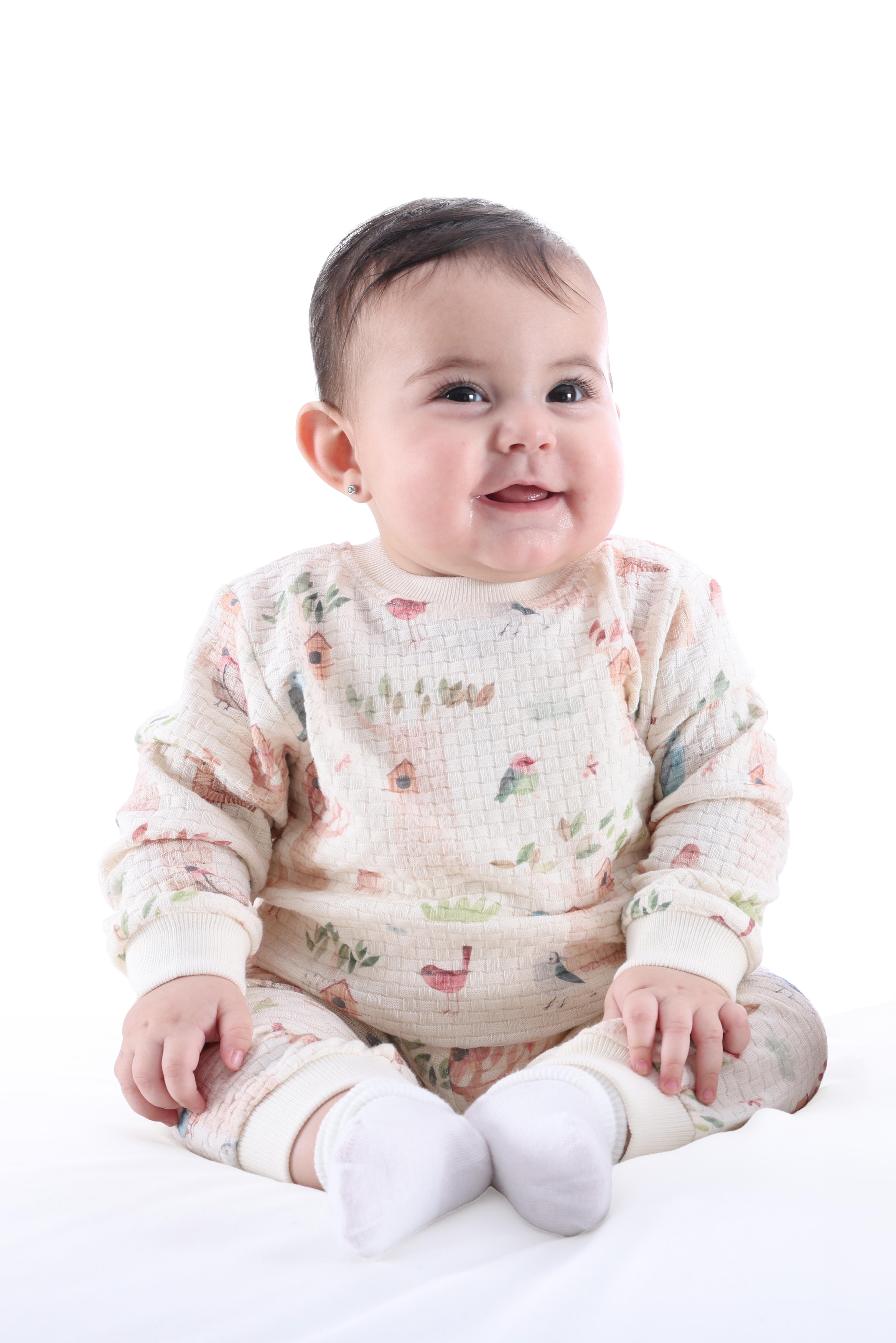 Organik Kuş Desenli Baharlık Kız Bebek Sweatshirt