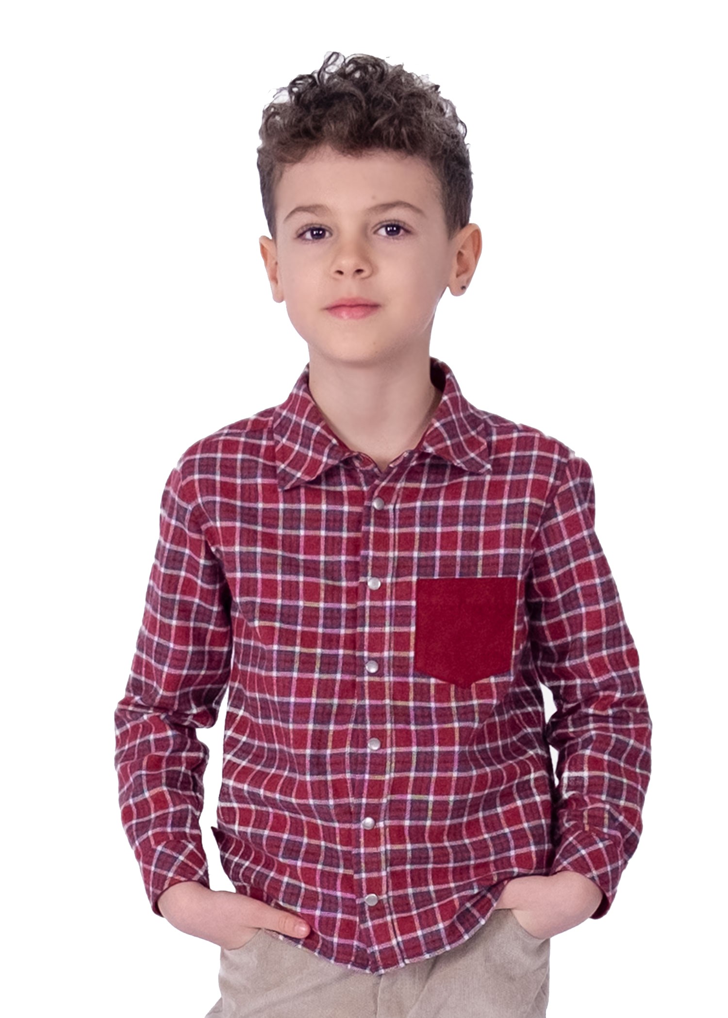 Cotton Gingham Plaid Winter Boy Shirt Red