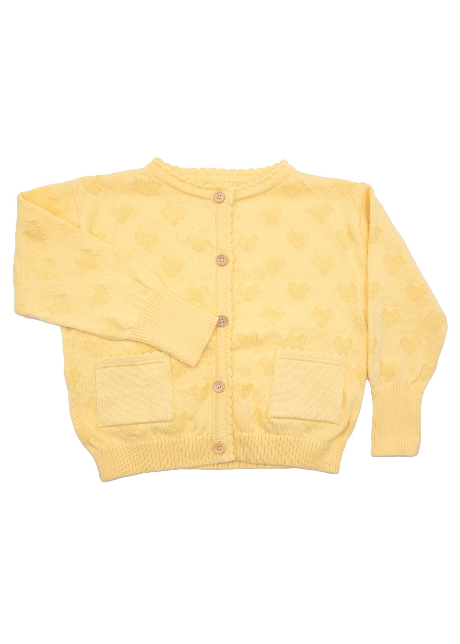 Organic Knitwear Knitted Long Sleeve Yellow Spring Coat Little Girl Cardigan