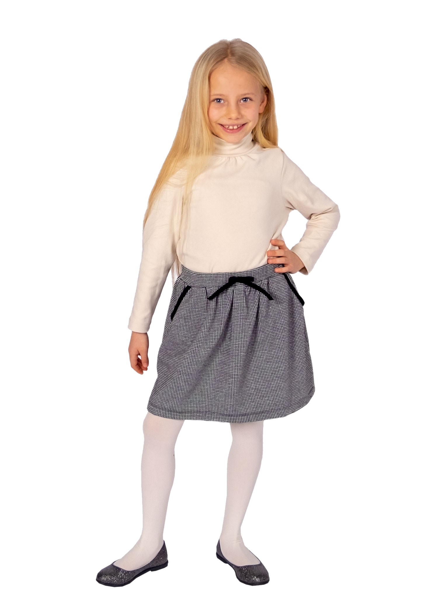 Velvet Piping Gray Gingham Winter Girl's Skirt