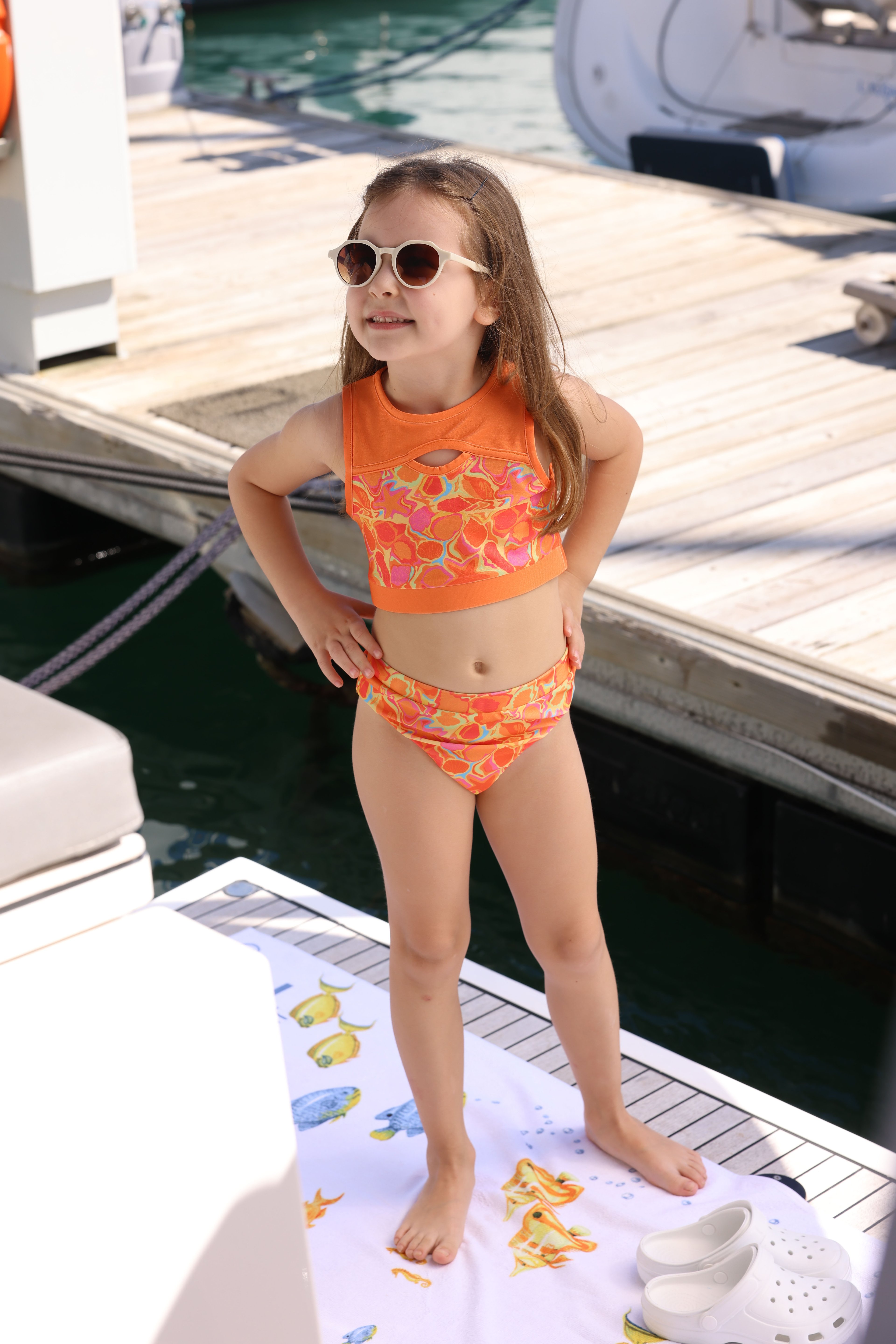 +50 UV Korumalı Turuncu Kız Çocuk Crop Bikini
